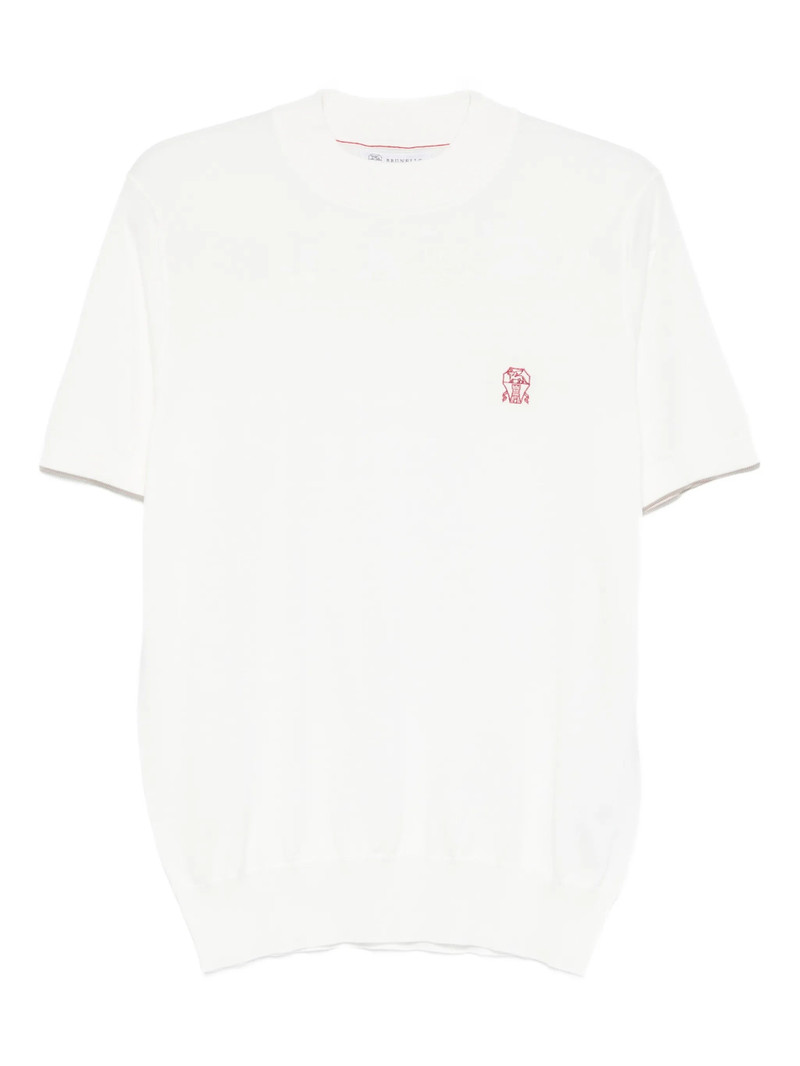 Brunello Cucinelli Embroidered-logo Knitted T-shirt 1