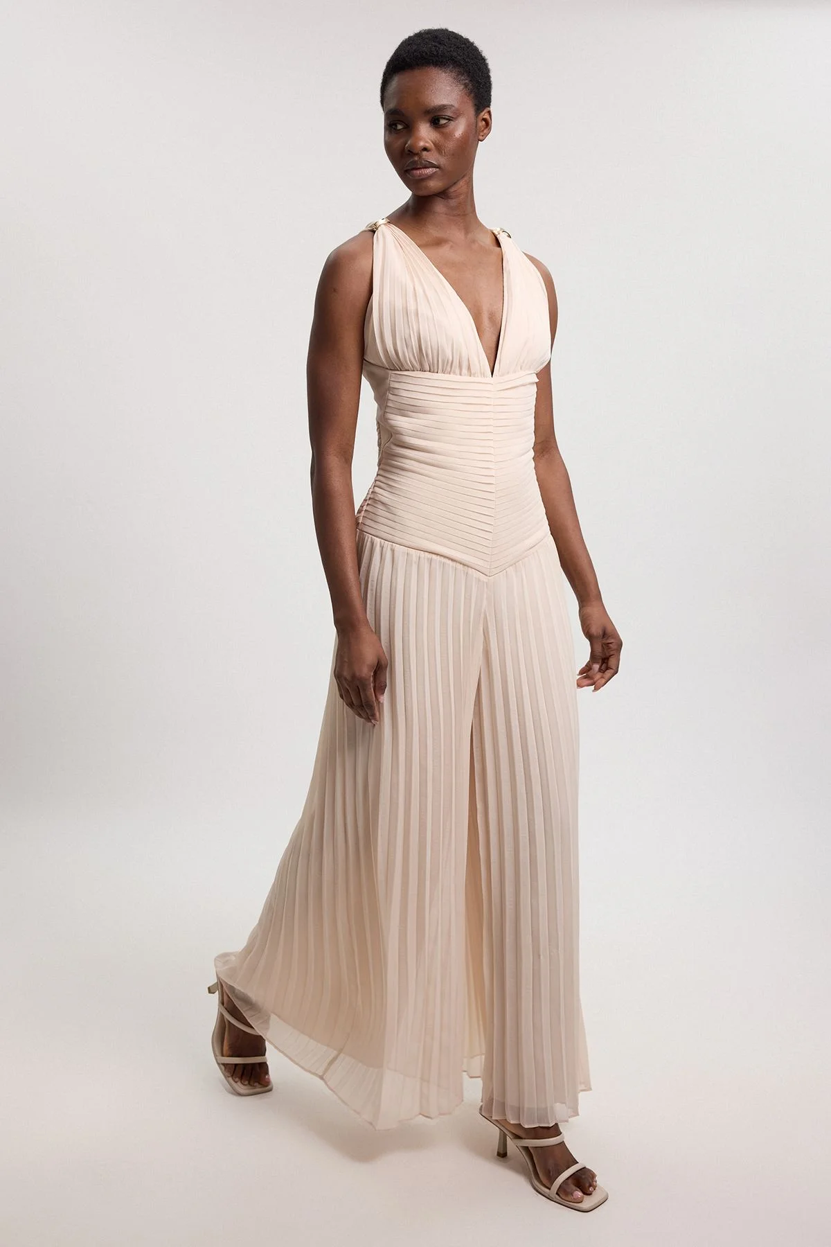 Crinkle Cross Back Georgette Woven Jumpsuit - 1