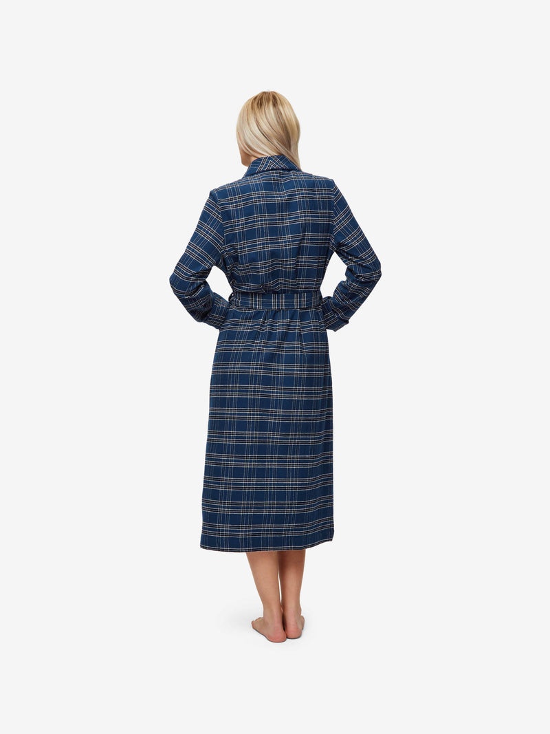 Women's Long Dressing Gown Kelburn 30 Brushed Cotton Navy - 5