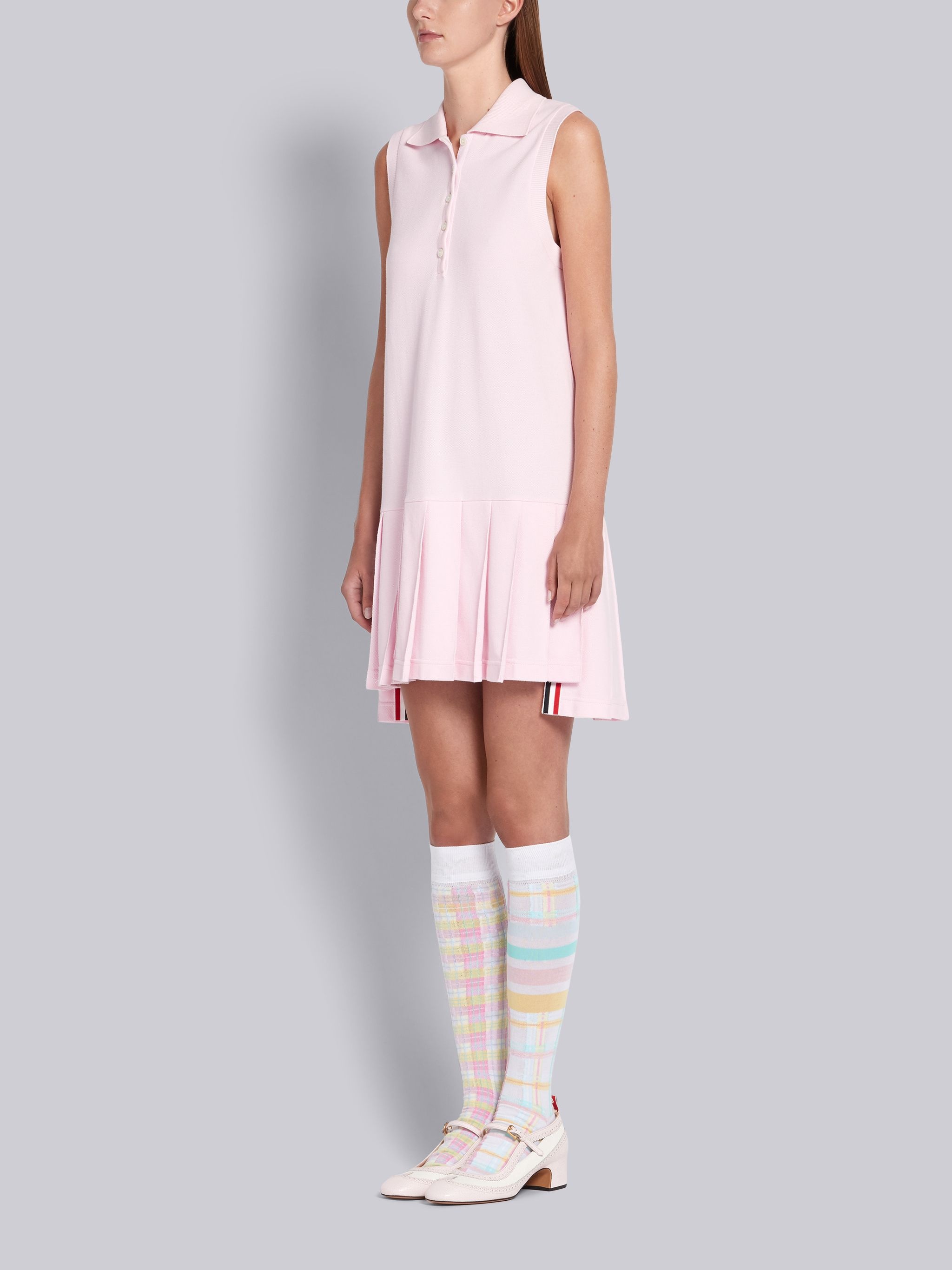 Pink Pique Center Back RWB Stripe Sleeveless Pleated Tennis Dress - 2