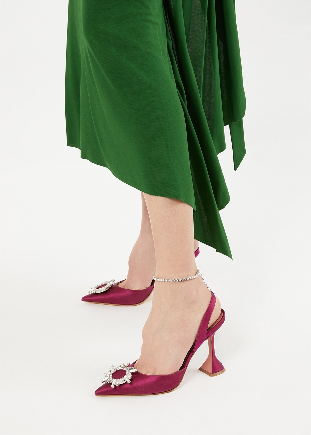 Magenta Satin Begum Slingback Pumps - 2