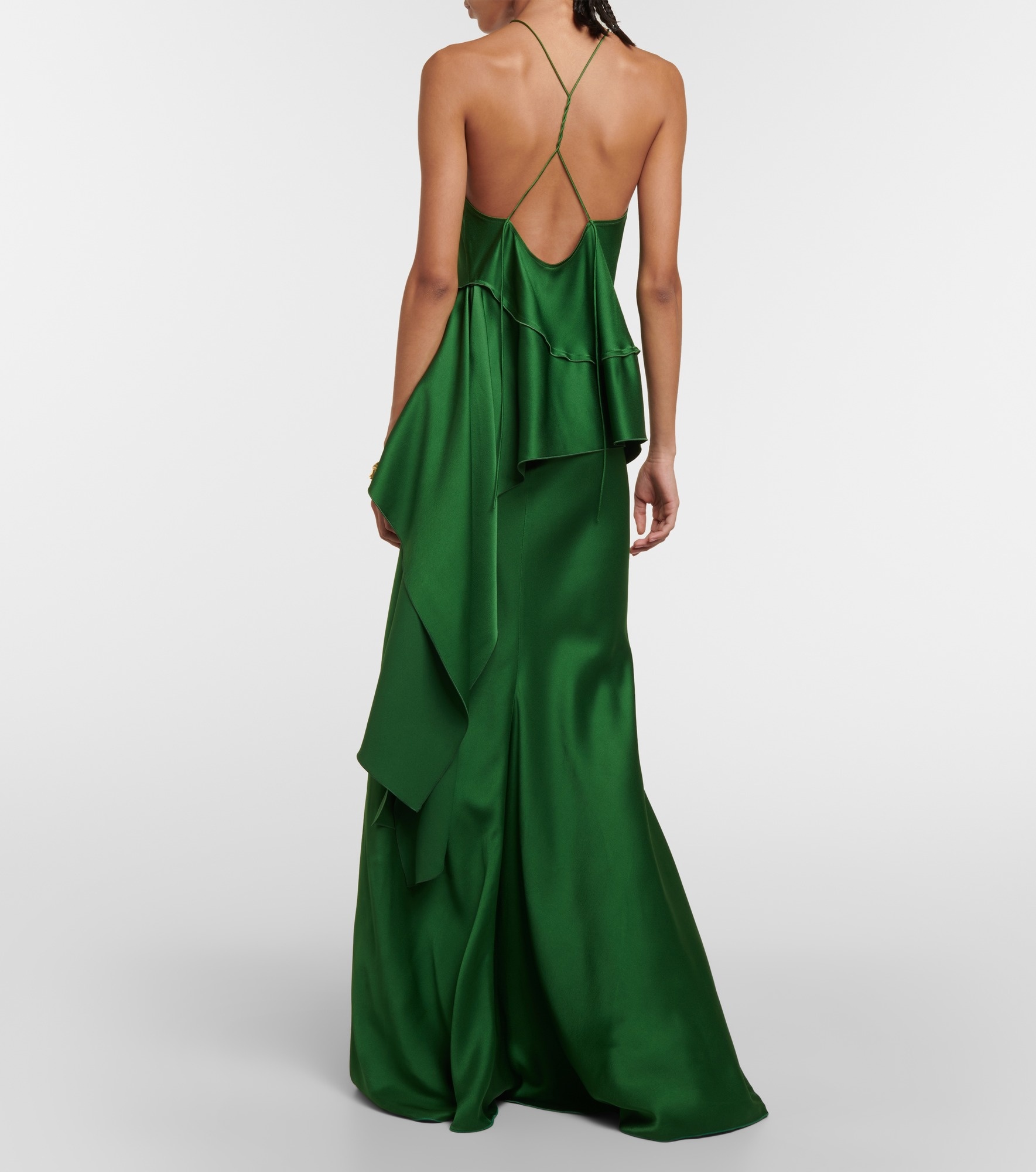 Floral-appliqué draped satin top - 3
