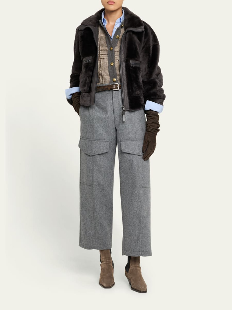 Brunello Cucinelli Wool Flannel Wide-Leg Ankle Cargo Pants outlook