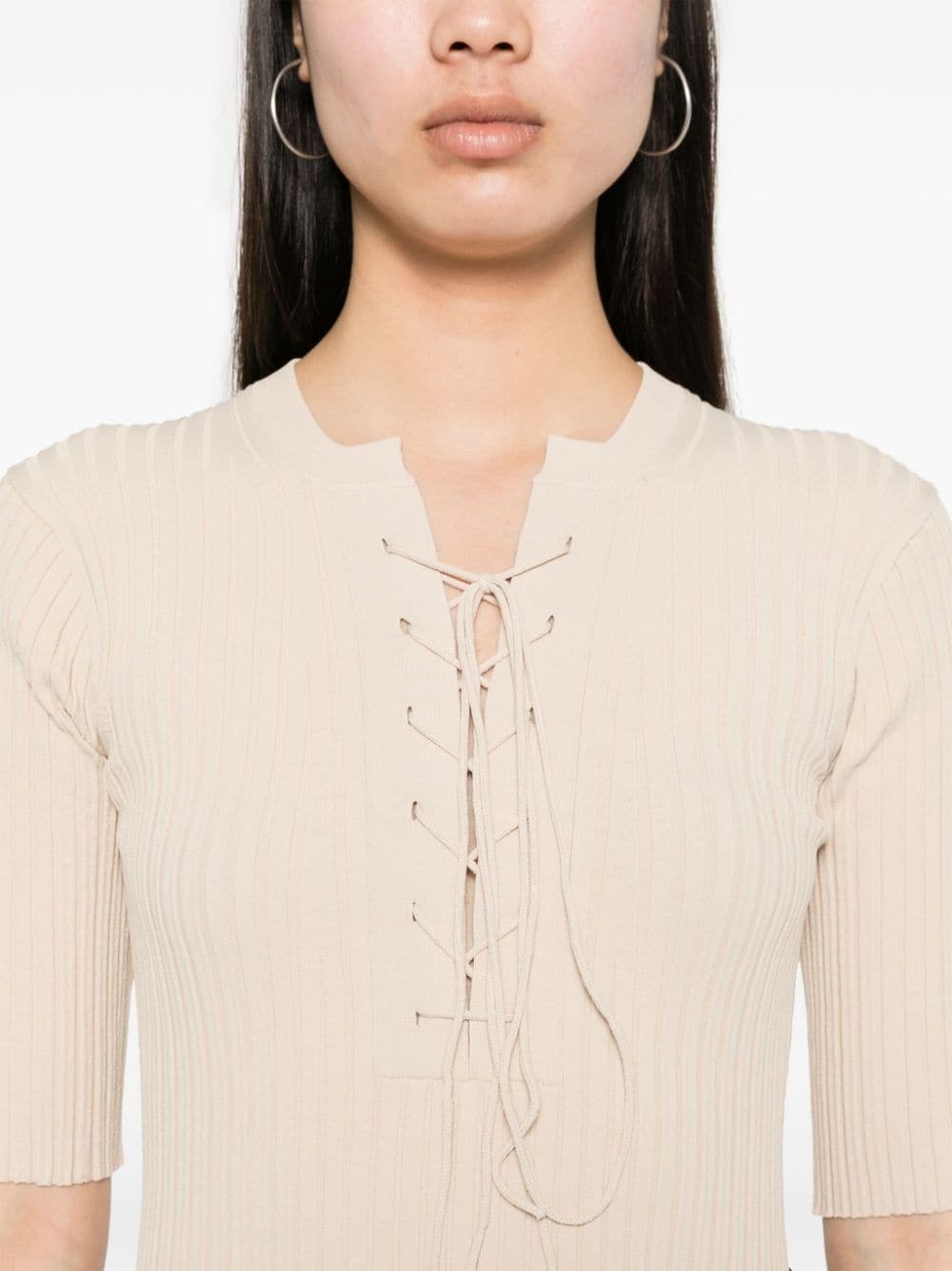 lace-up ribbed top - 5