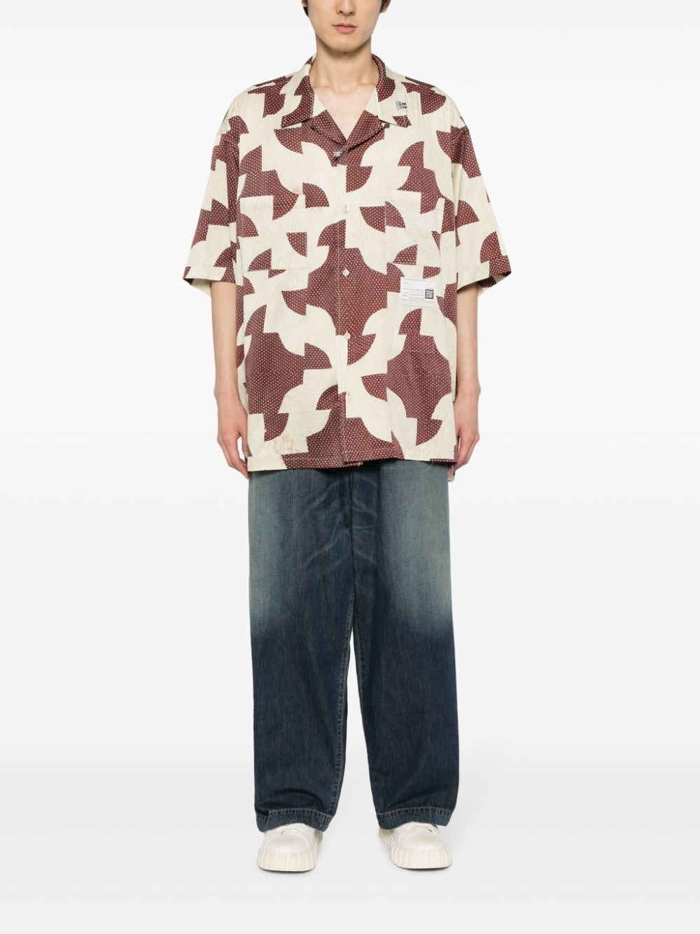 patchwork-pattern cuban-collar shirt - 2