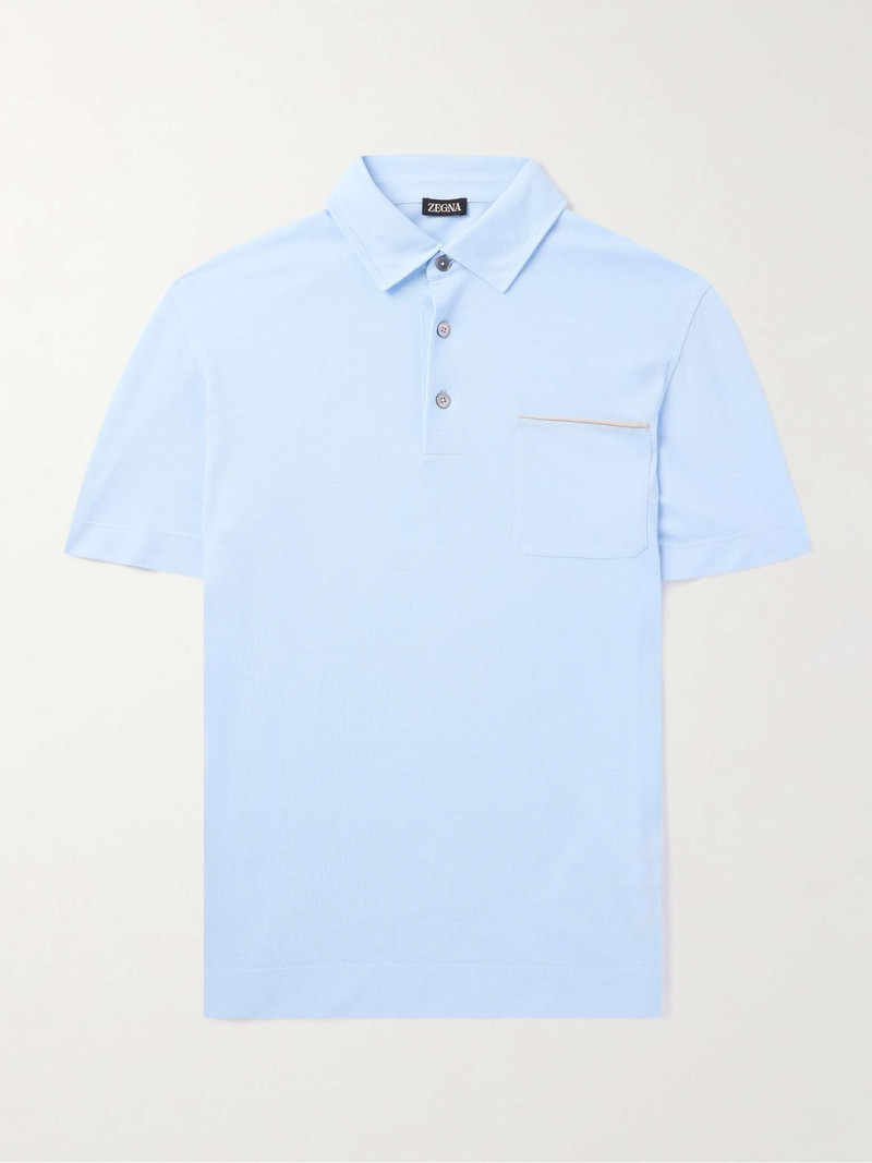 Slim-Fit Leather-Trimmed Cotton-Piqué Polo Shirt - 1