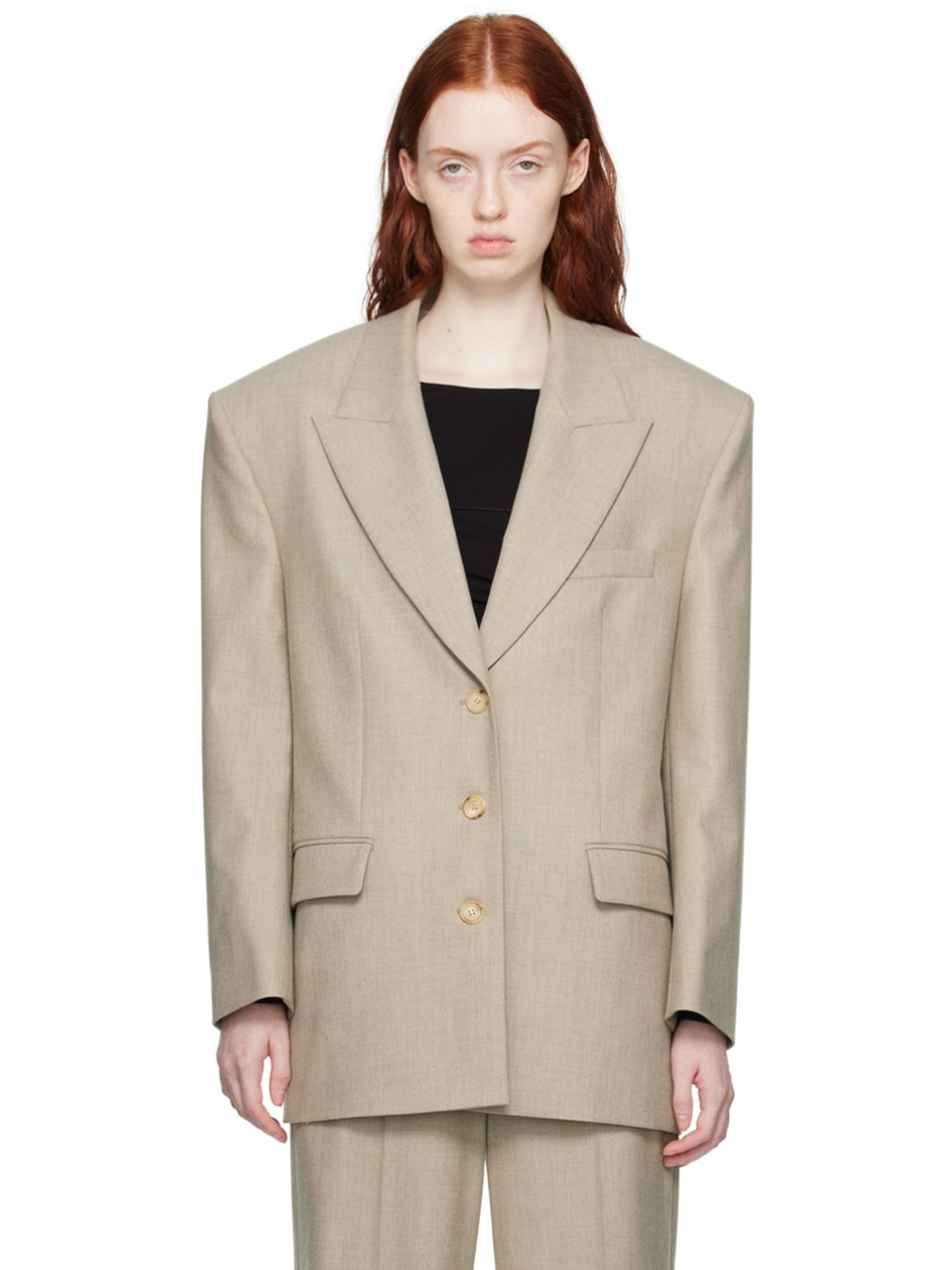 Taupe Peaked Lapel Blazer - 1