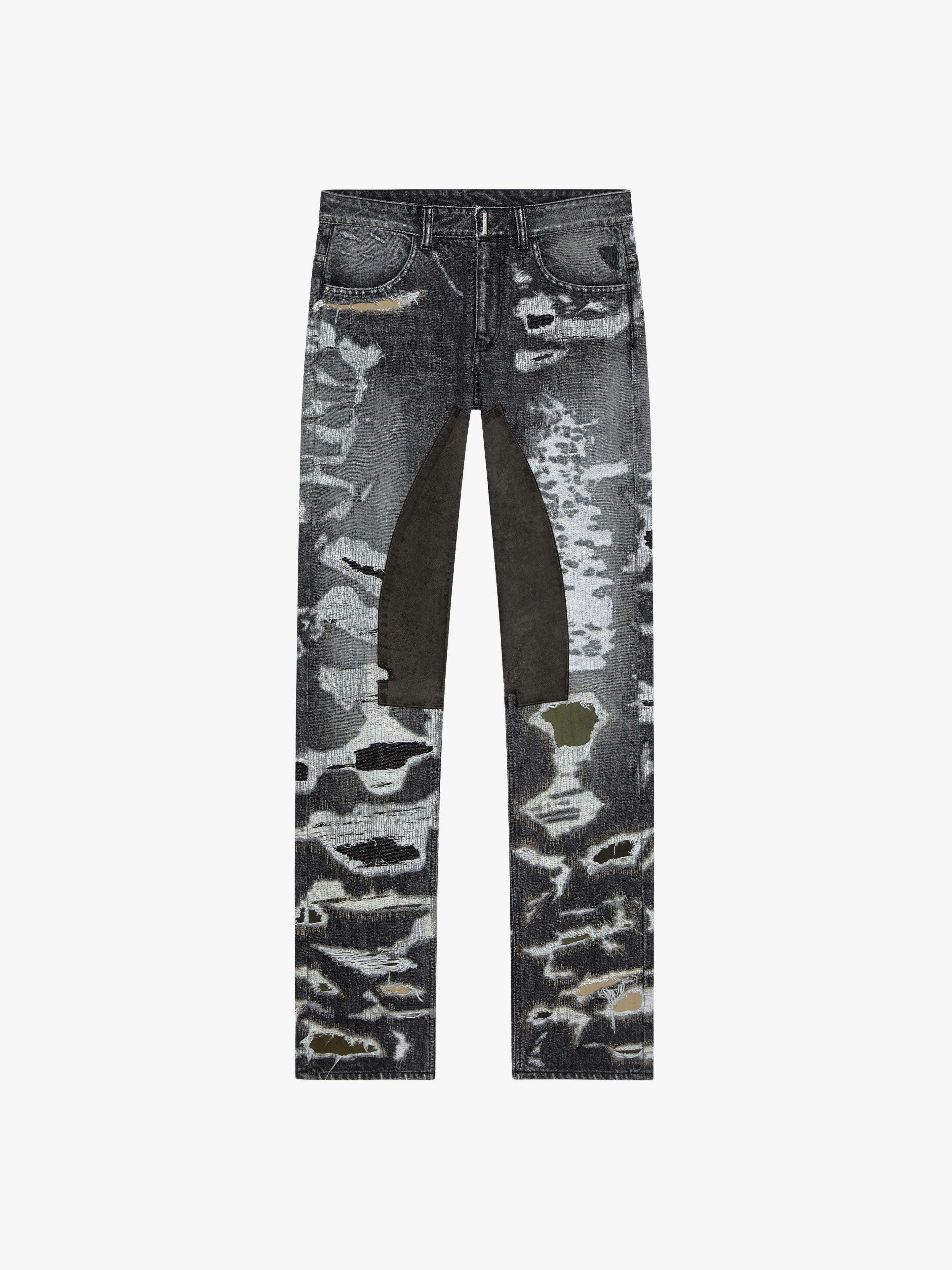 JEANS IN DESTROYED DENIM AND MOLESKIN - 1
