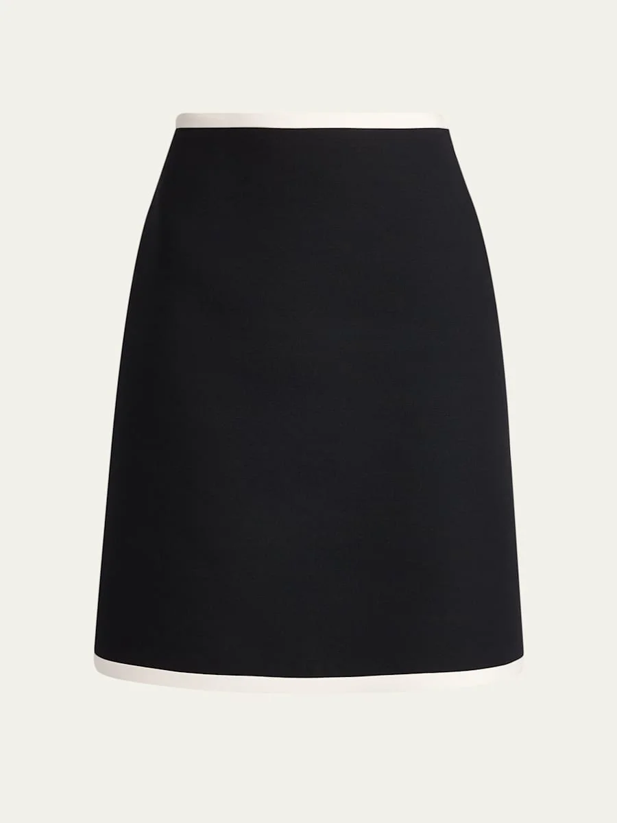 Contrast Trim Wool-Silk Mini Skirt - 1