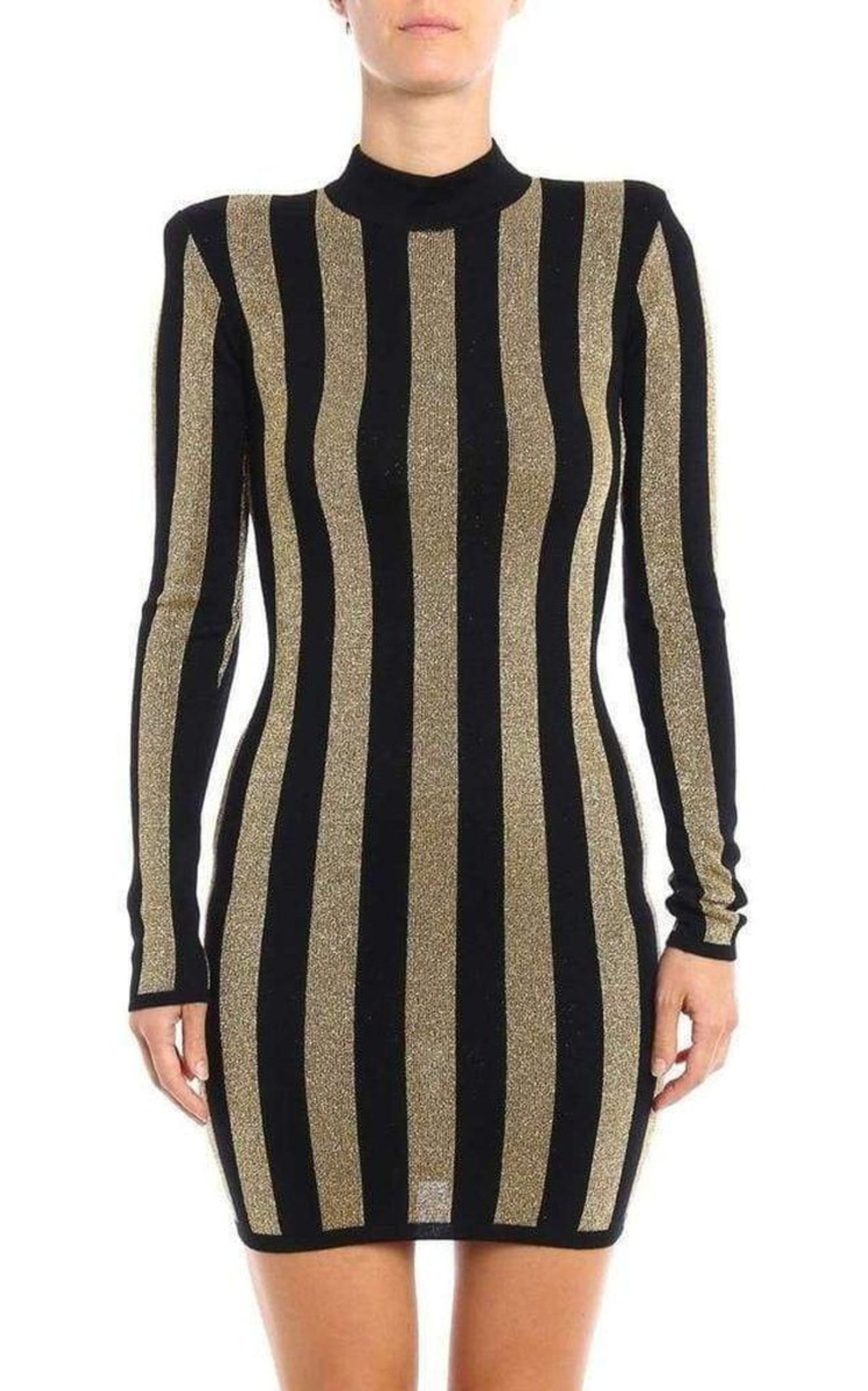 Lurex Gold Black Striped Pattern Mini Dress - 3