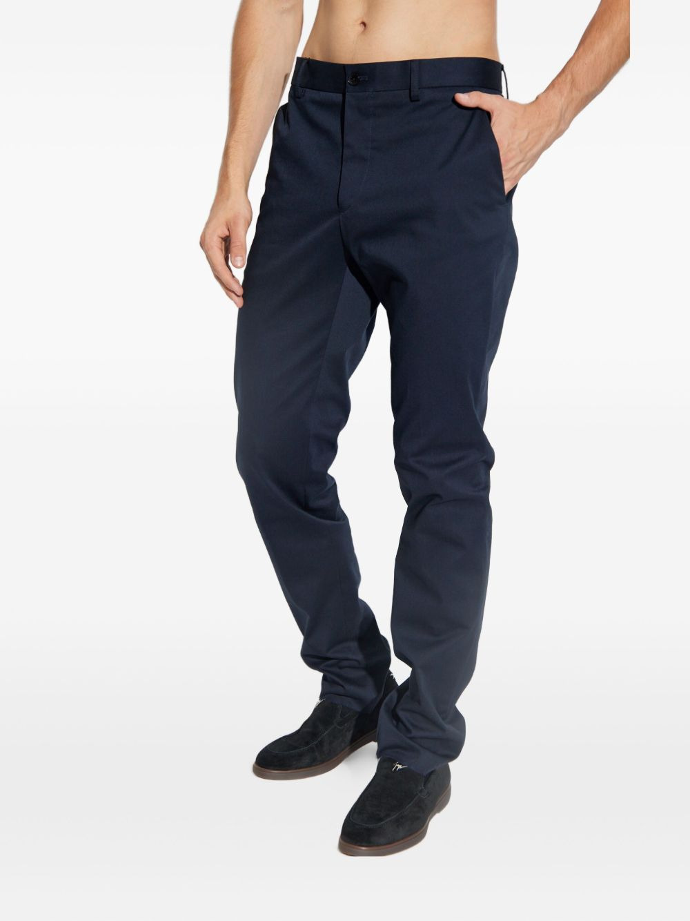 flat-front cotton trousers - 3