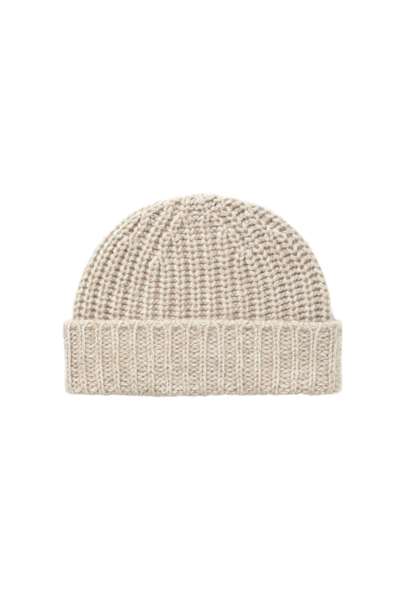 Half Cardigan Stich Cream Cashmere Beanie 1