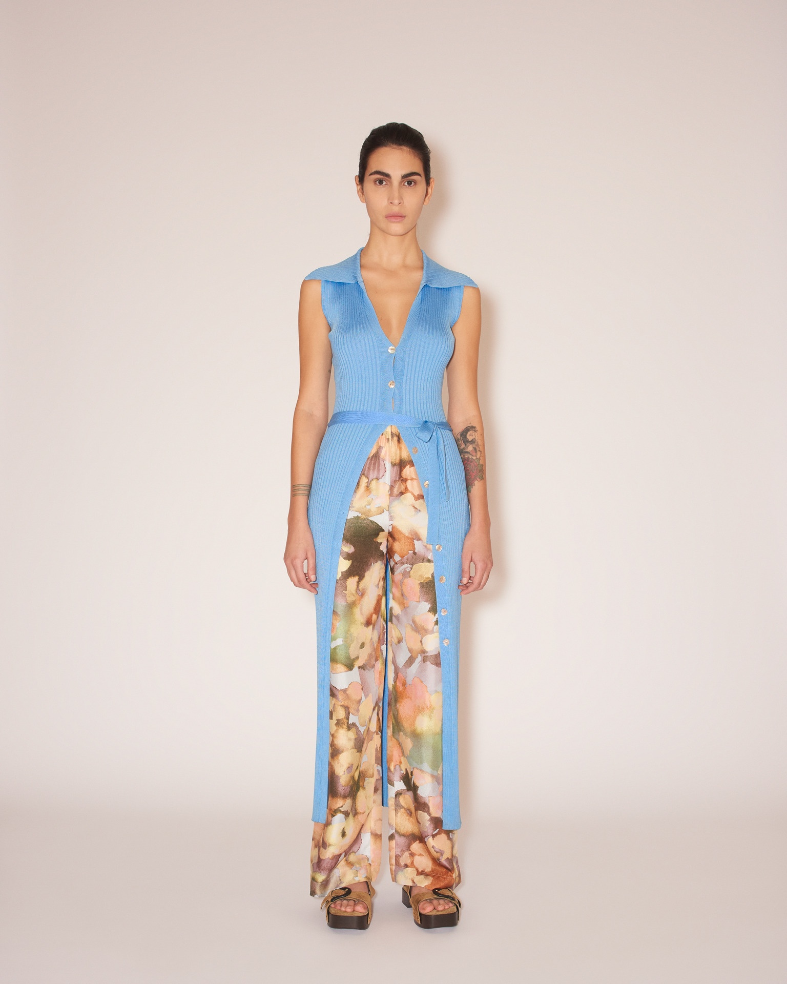 AUBREE - Shiny viscose-rib dress - Bright blue - 2