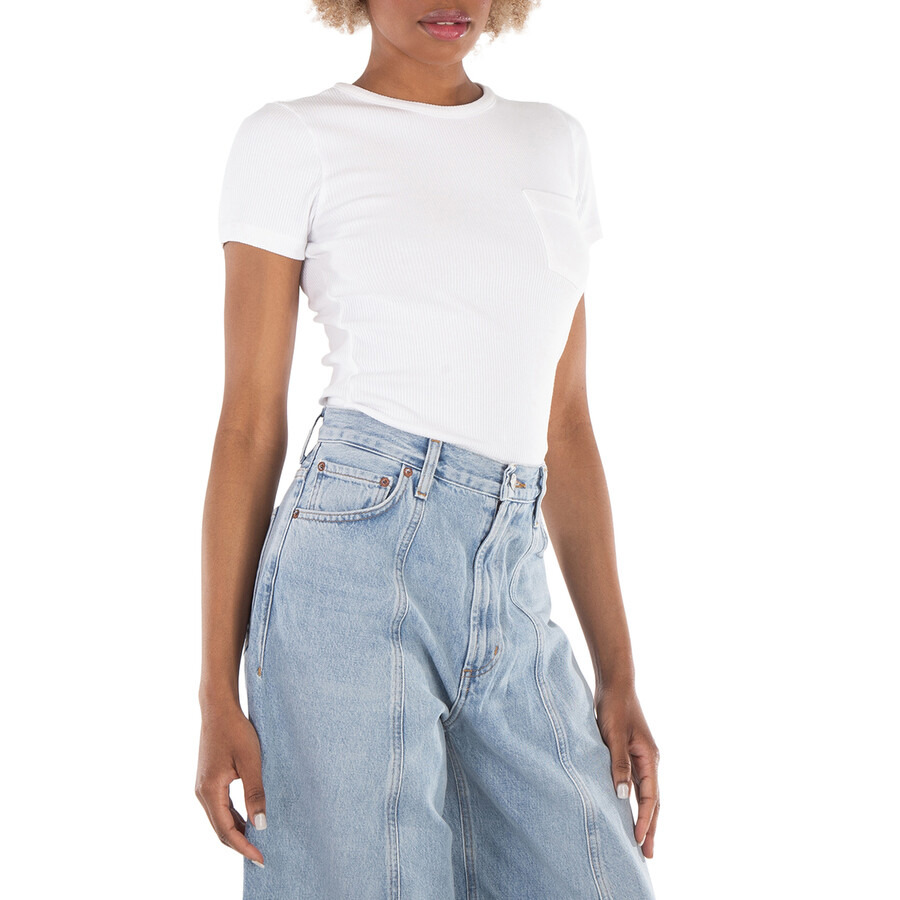 Agolde Ladies White Arlo Rib Pocket Tee - 2