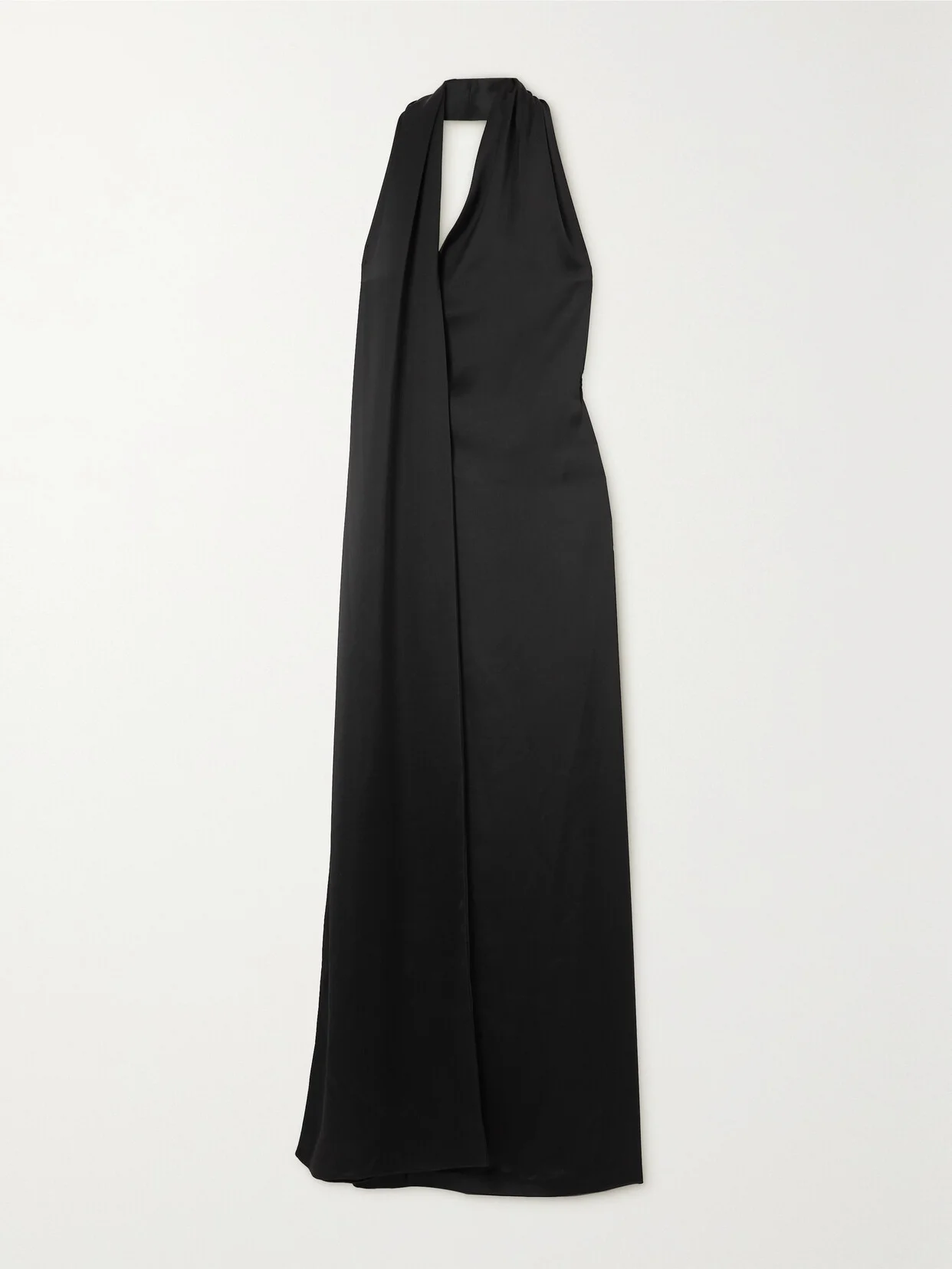 Scarf Asymmetric Satin Halterneck Gown - 1
