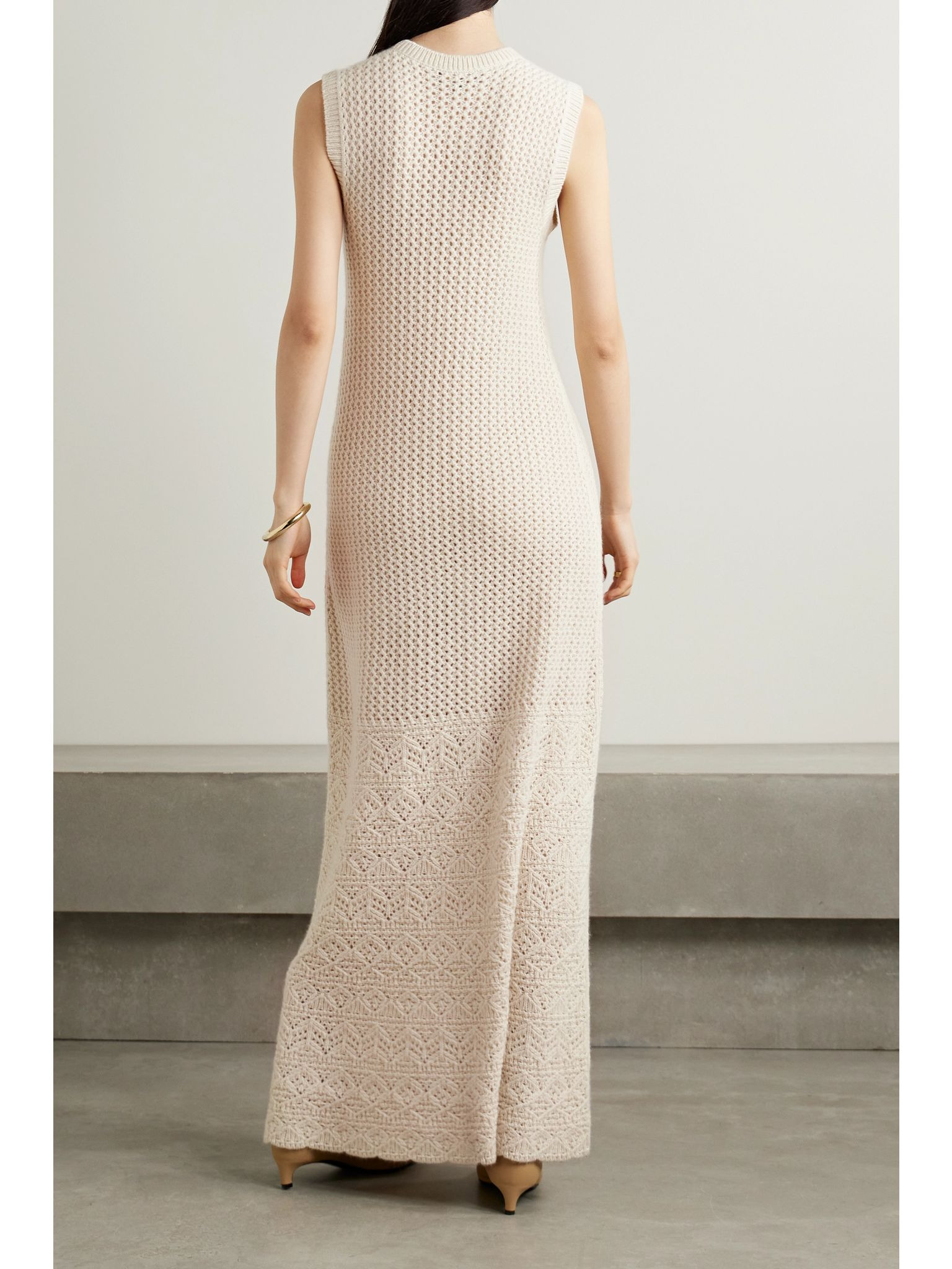 Engadin pointelle-knit cashmere maxi dress Cream - 4