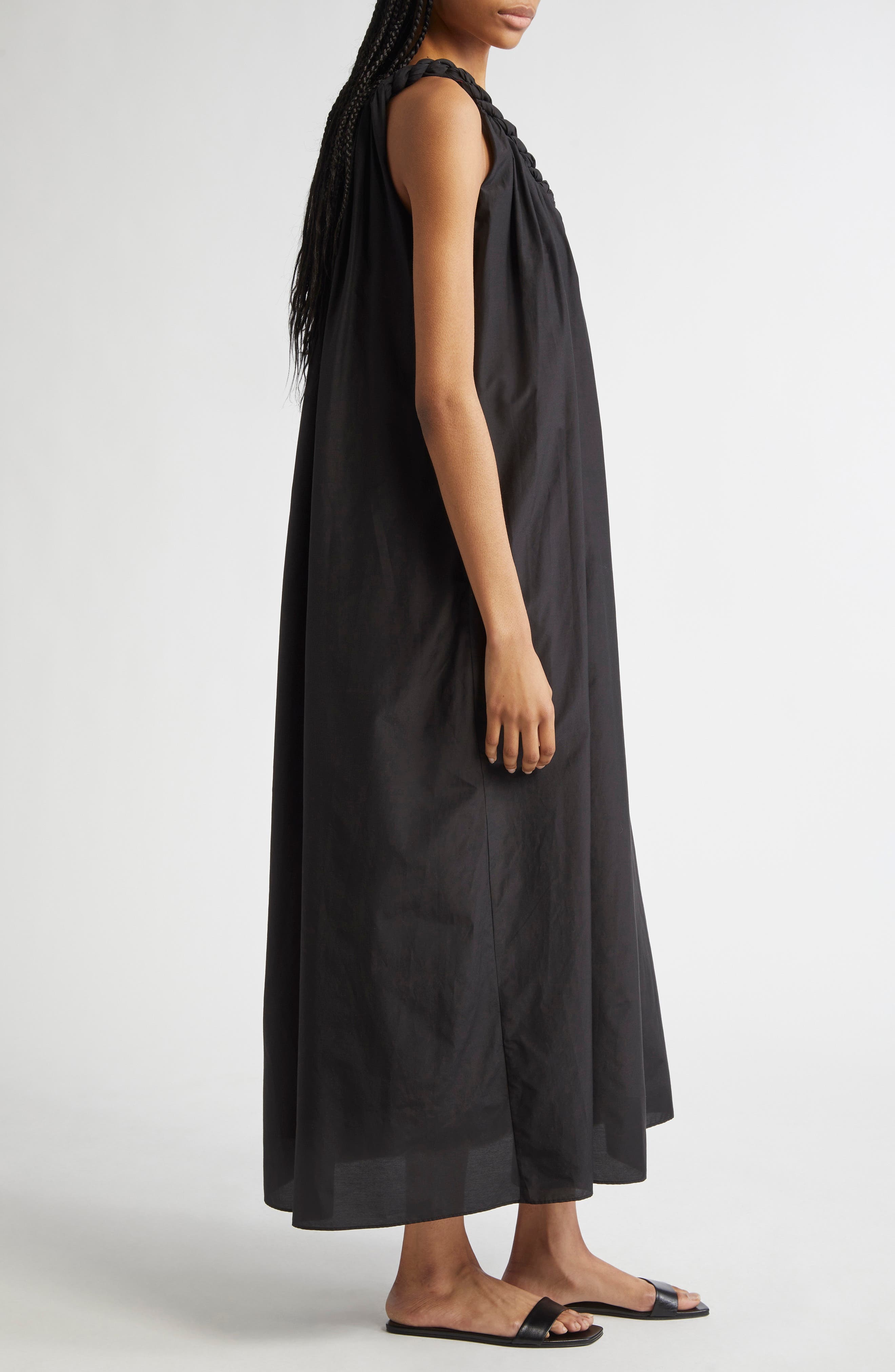 LOULOU DE SAISON Kika Gathered Cotton & Silk Voile Maxi Dress in Black at Nordstrom - 3