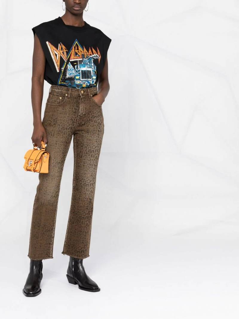 Golden Goose faded leopard-print kick flare jeans outlook