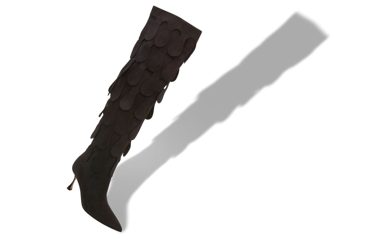 Black Suede Knee High Boots - 2