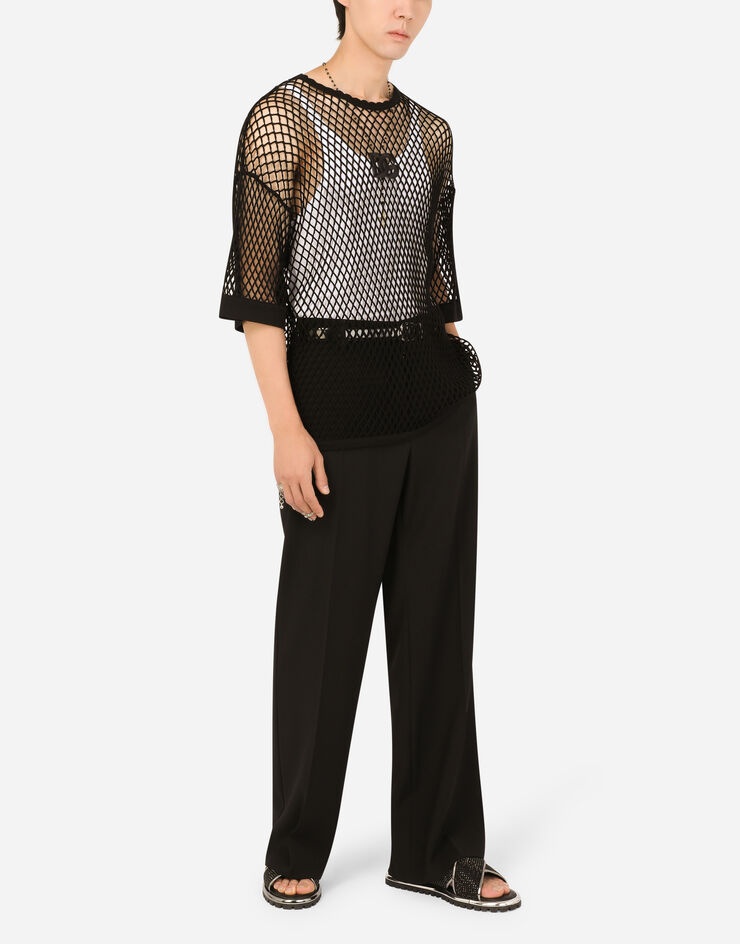 Round-neck wool mesh-stitch top with DG patch - 6