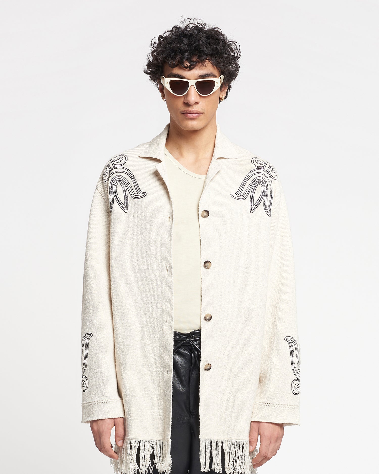 Embroidered Textured-Linen Cardigan - 7