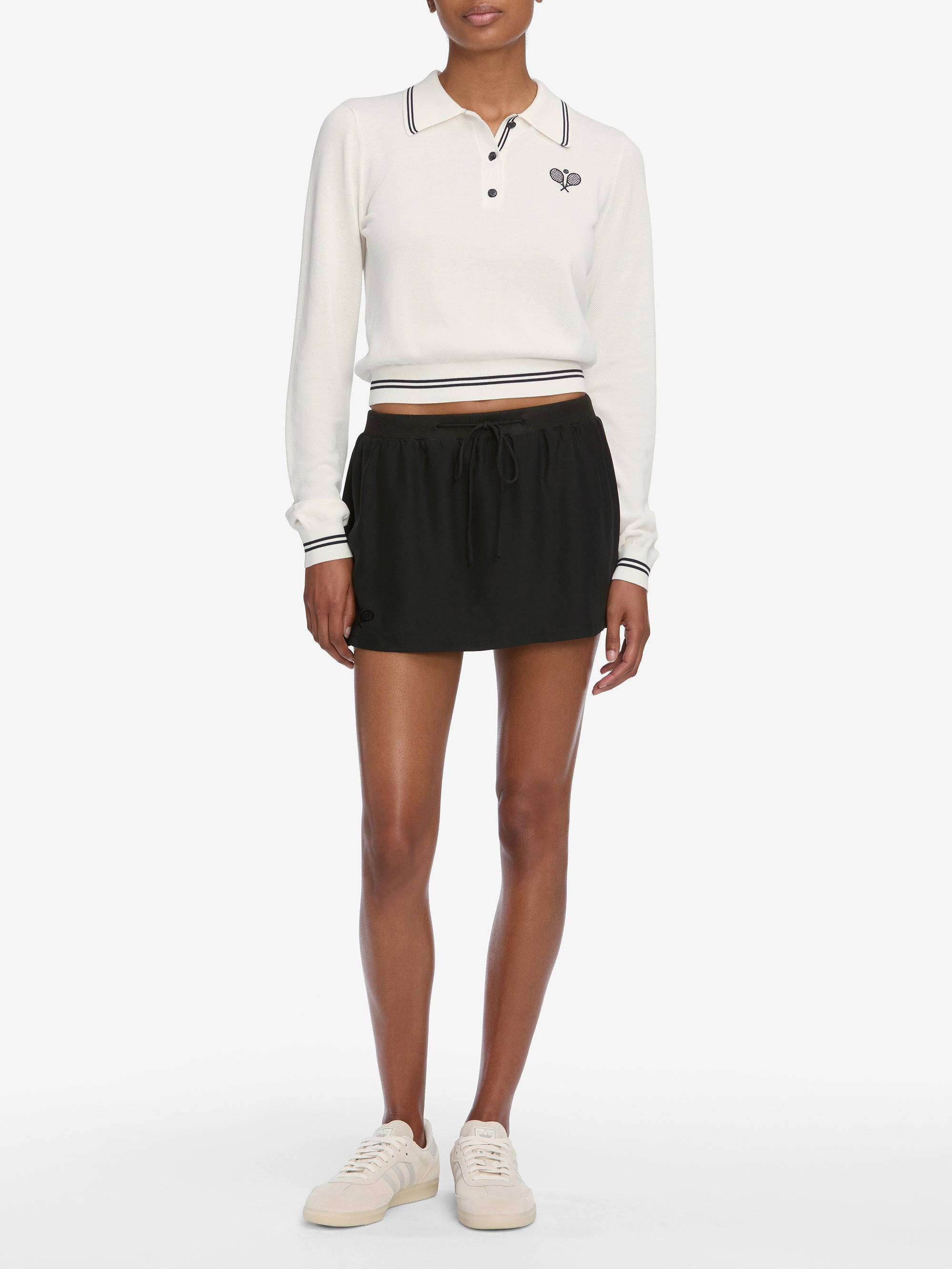 The Long Sleeve Tennis Polo in White - 2