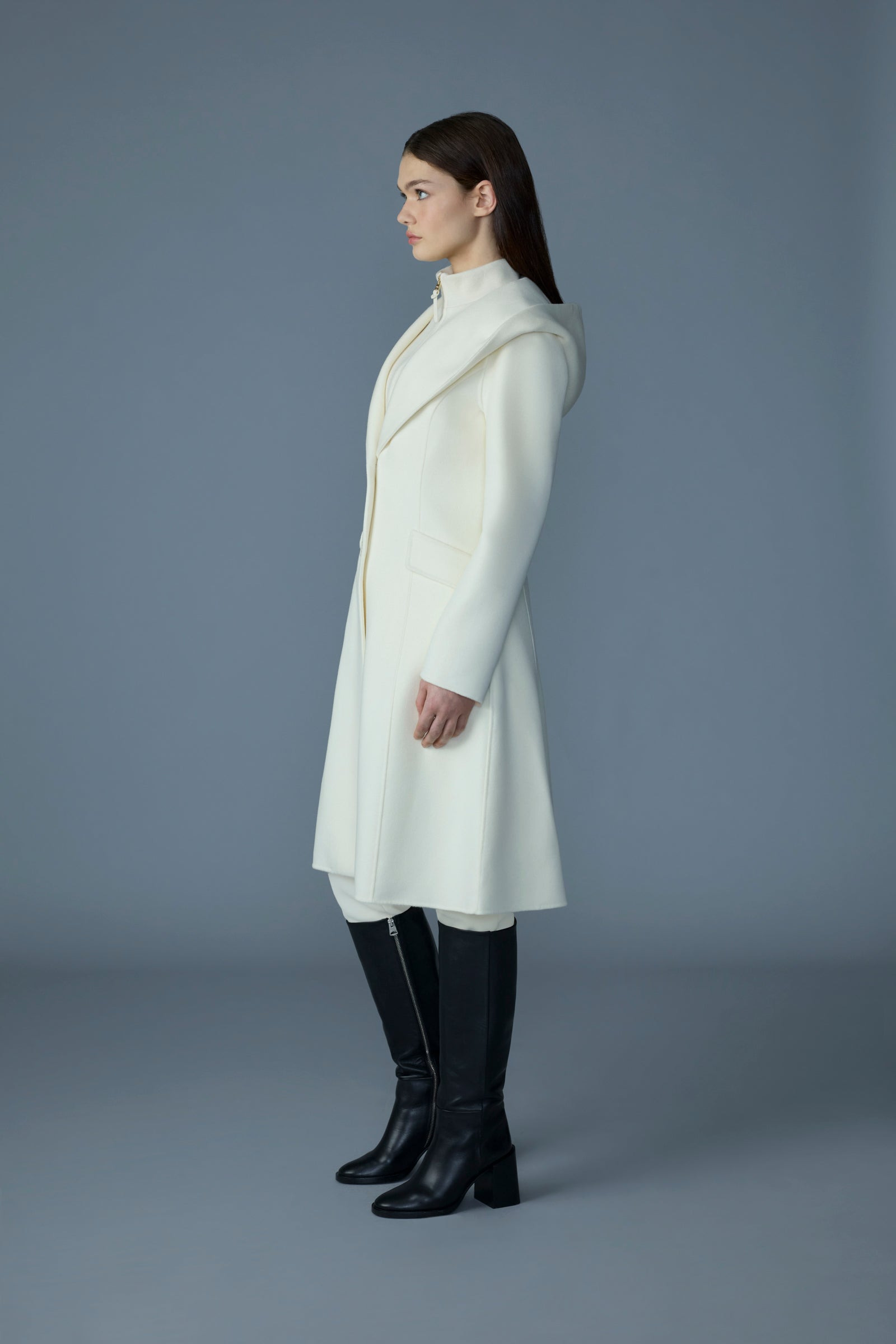 GLORIA Handmade Wool Blend Coat with Removable Bib - 3