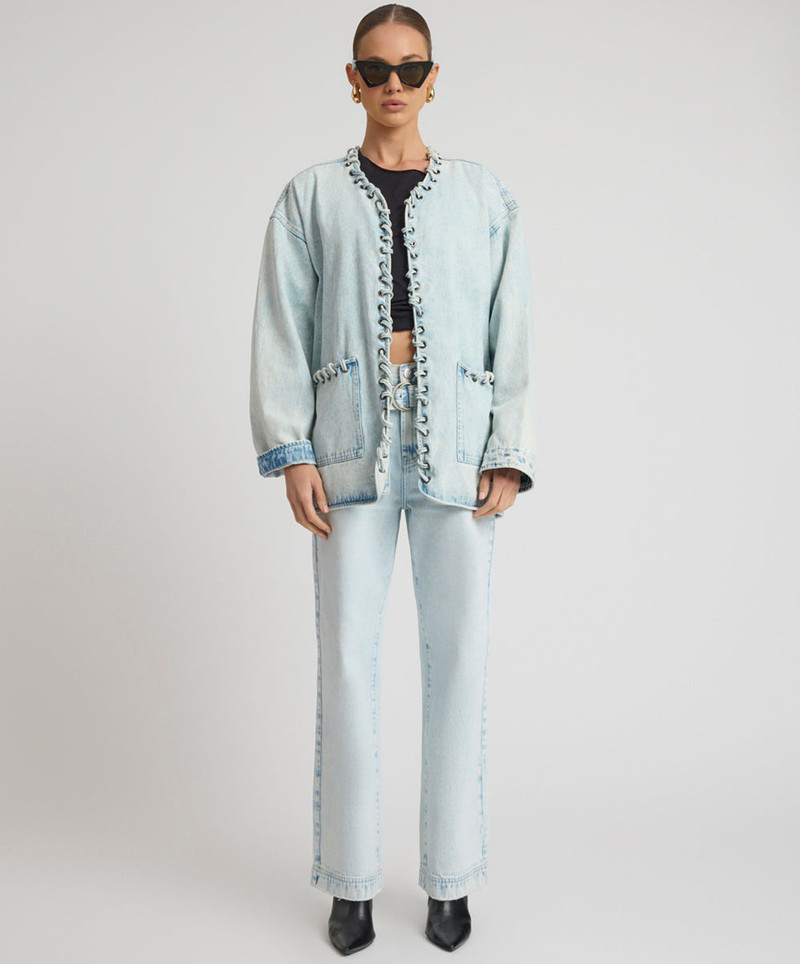 Ringleader Threaded Oversized Denim Jacket - Beach Blue 15