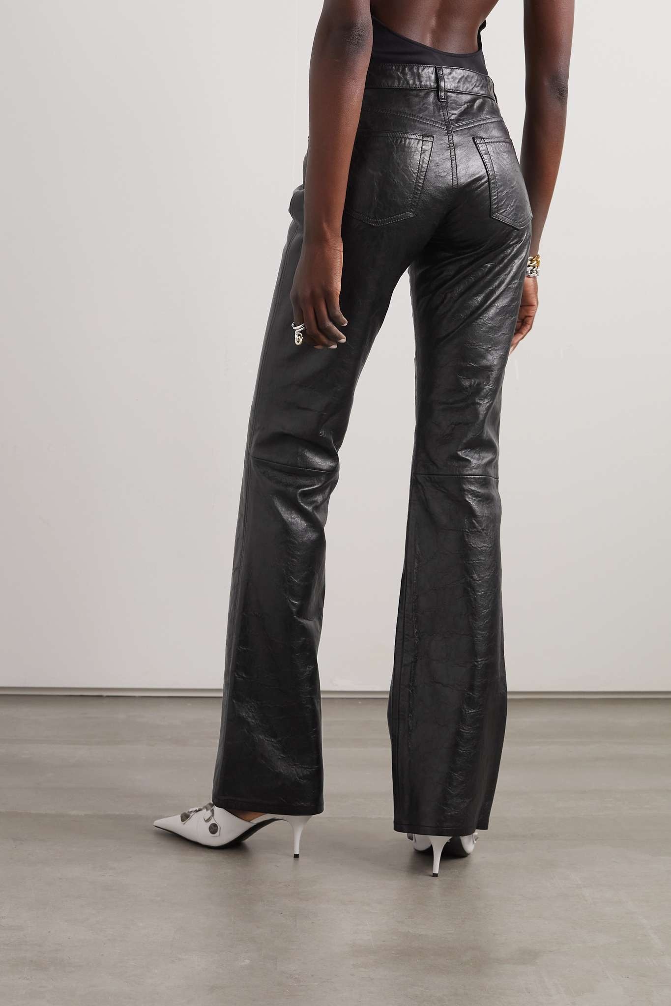 Crinkled-leather straight-leg pants - 3