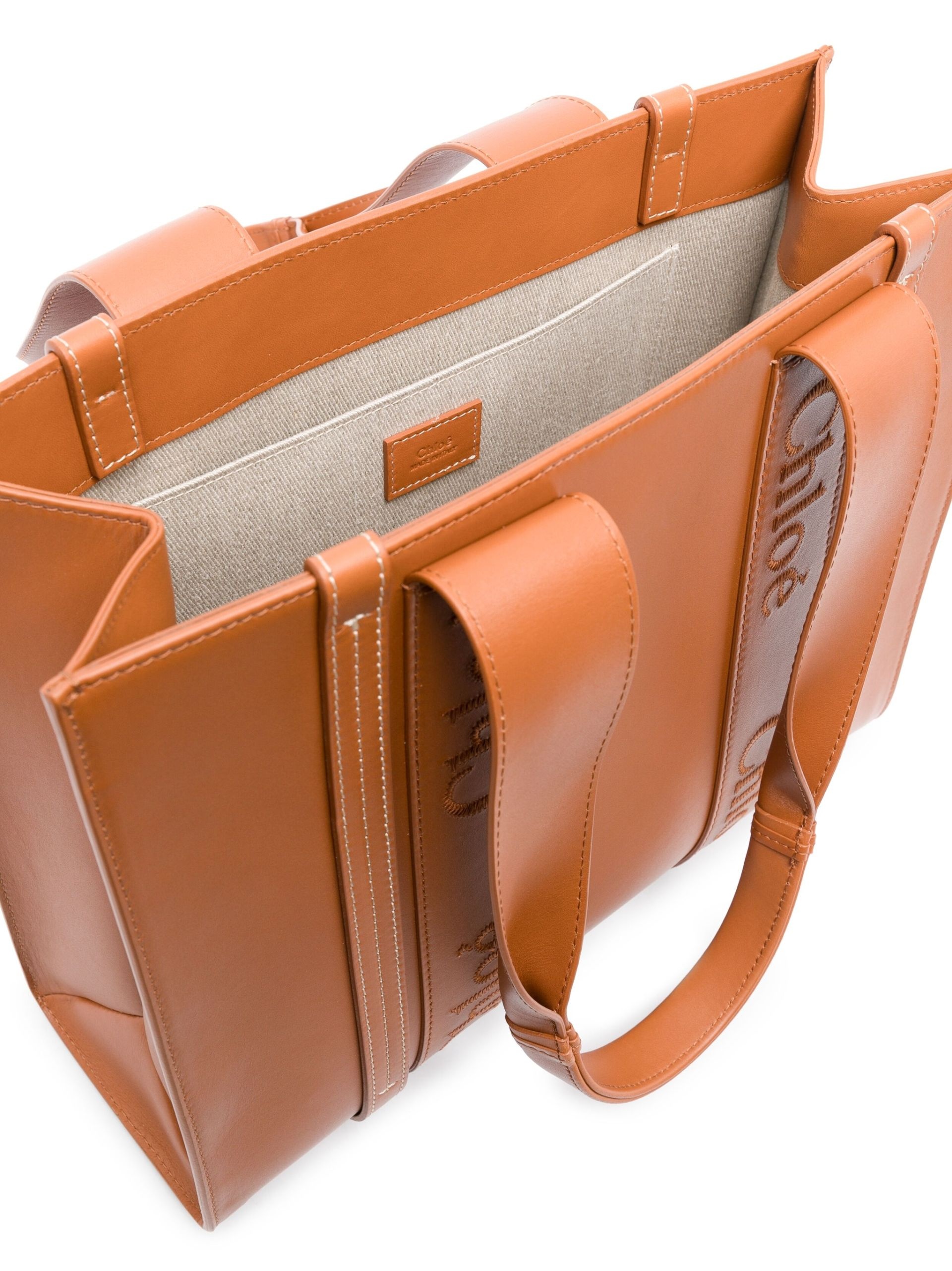 brown Woody medium leather tote bag - 6