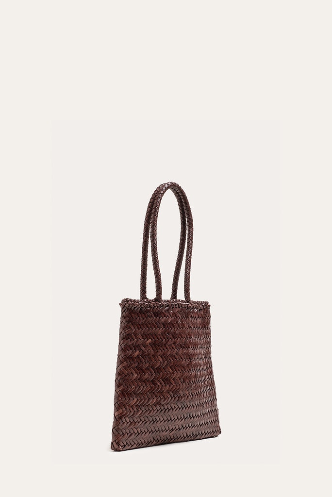 FLAT LEATHER BASKET DARK BROWN - 3