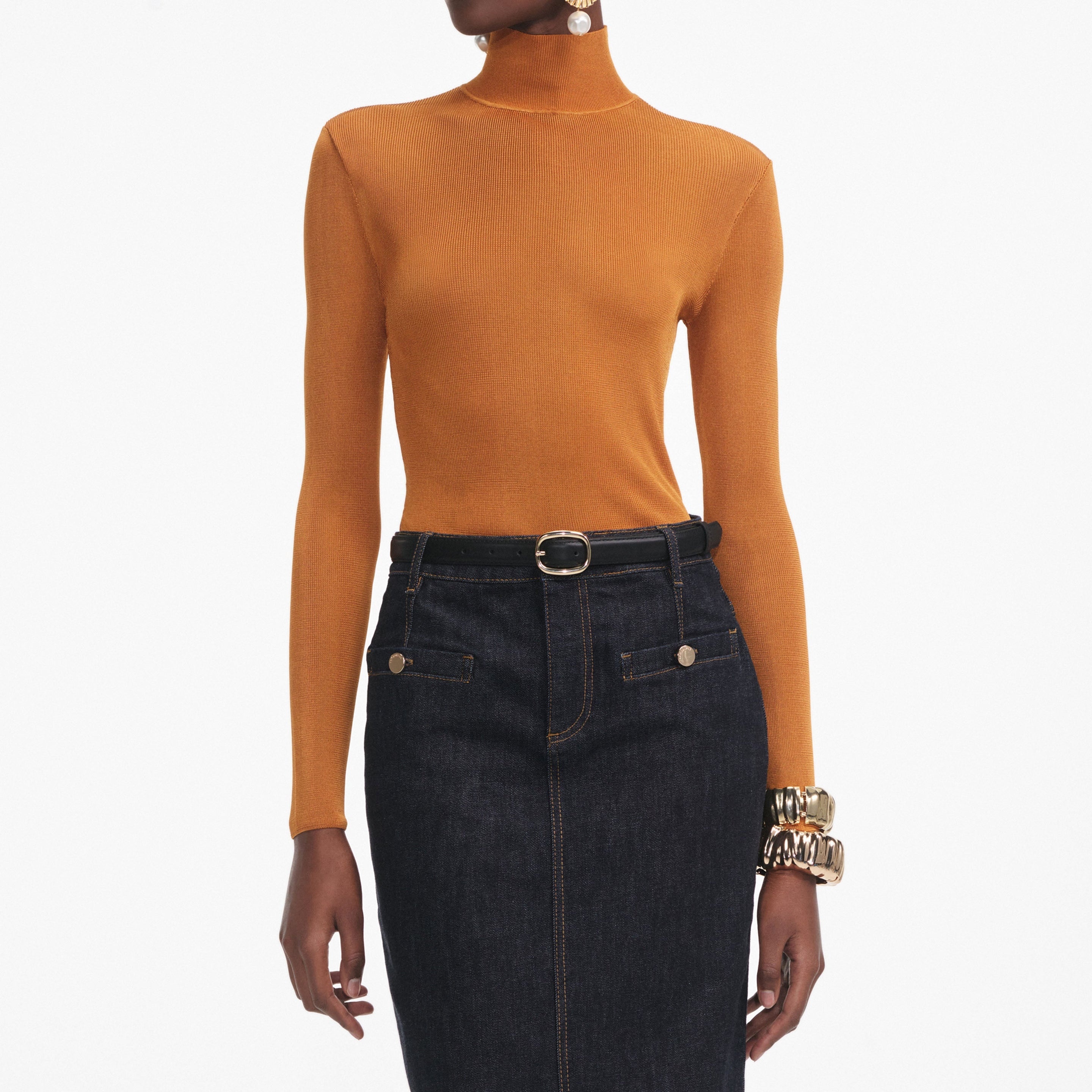 Burnt Orange Viscose Knit Top - 4