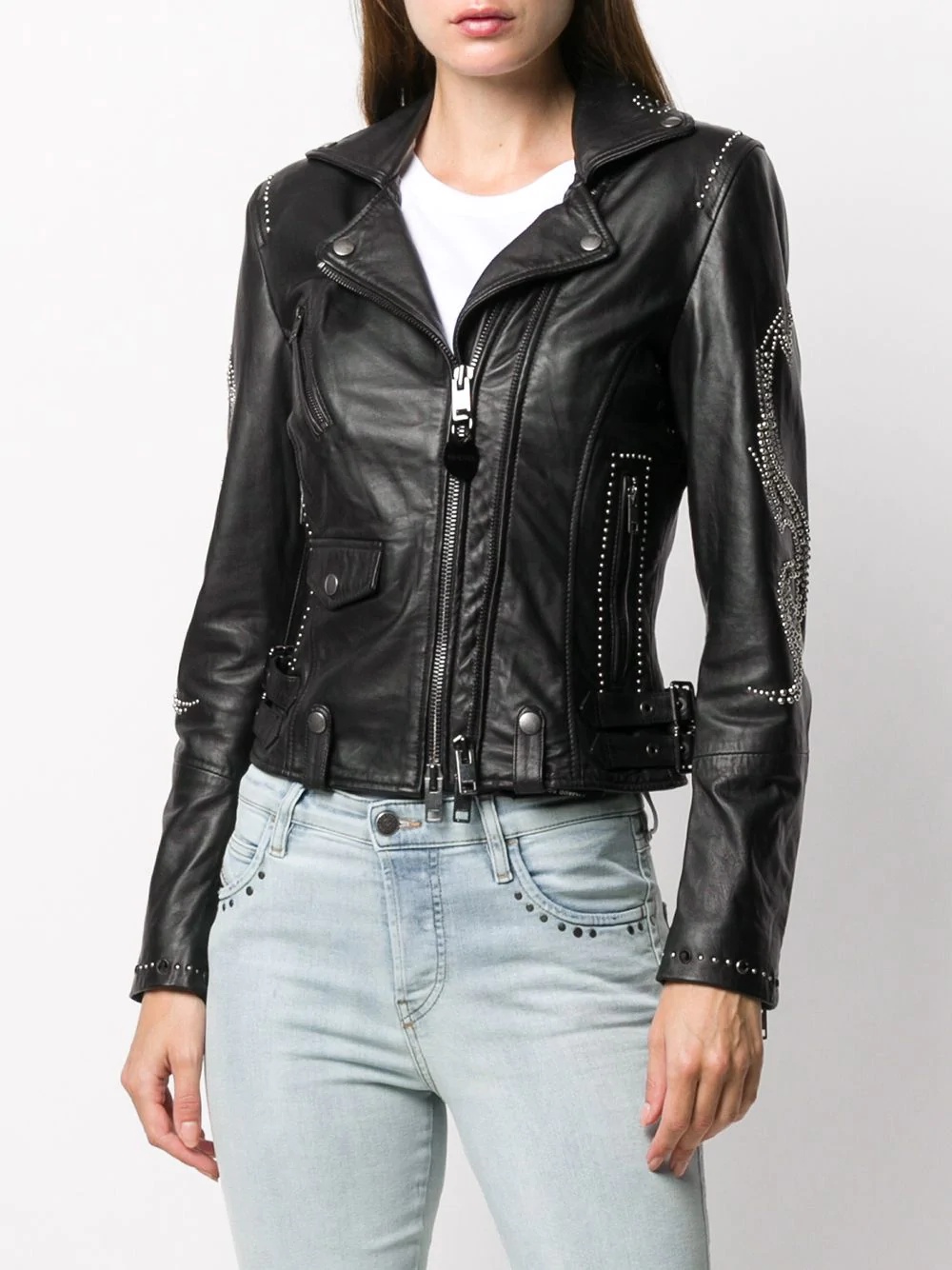 off-centre zipped biker jacket - 3