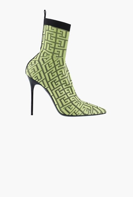 Black and lime green stretch mesh Skye ankle boots with Balmain monogram - 1