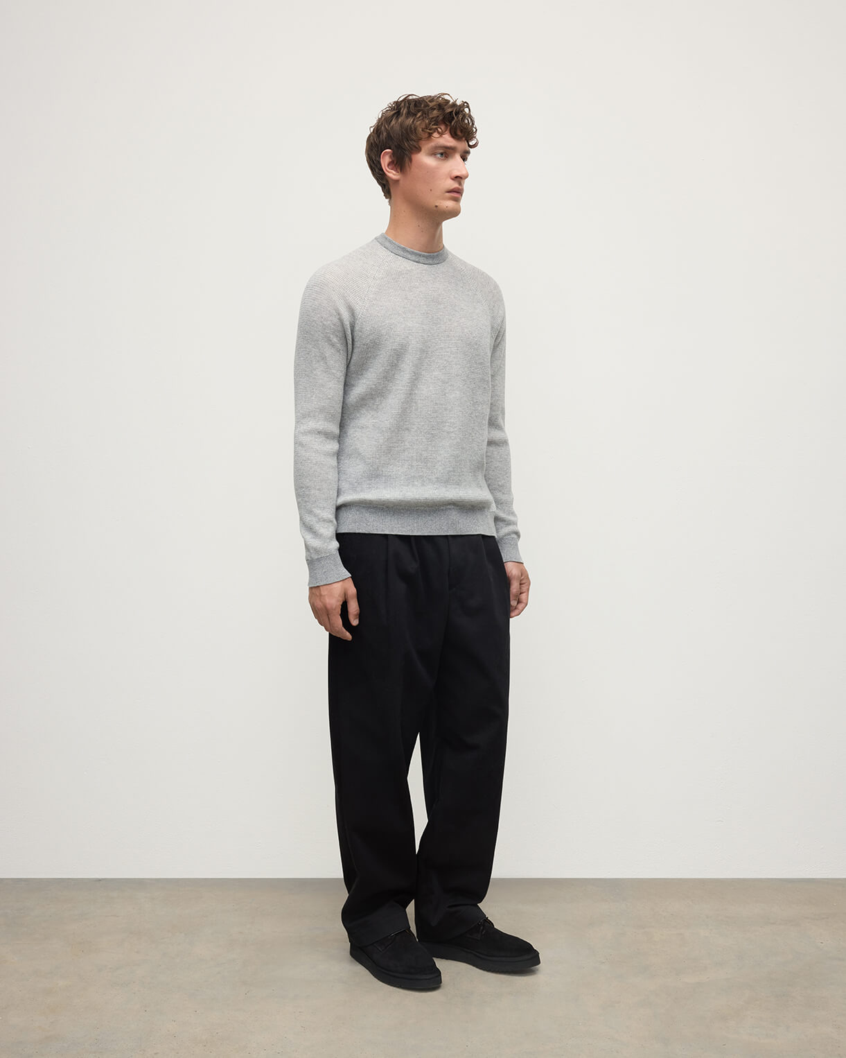 Waffle Stitch Grey Cashmere Jumper - 3