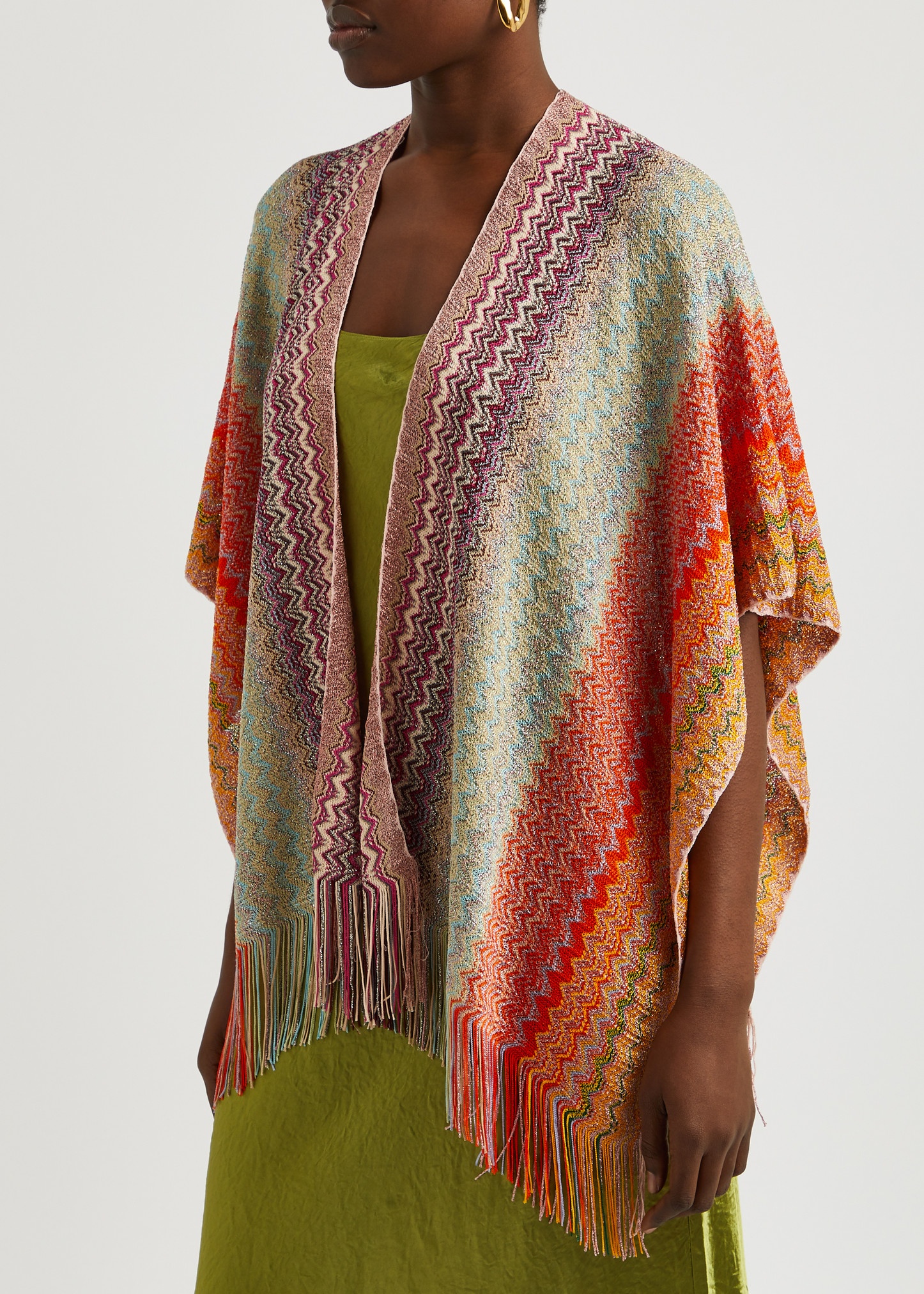 Zigzag-intarsia metallic-knit shawl - 2