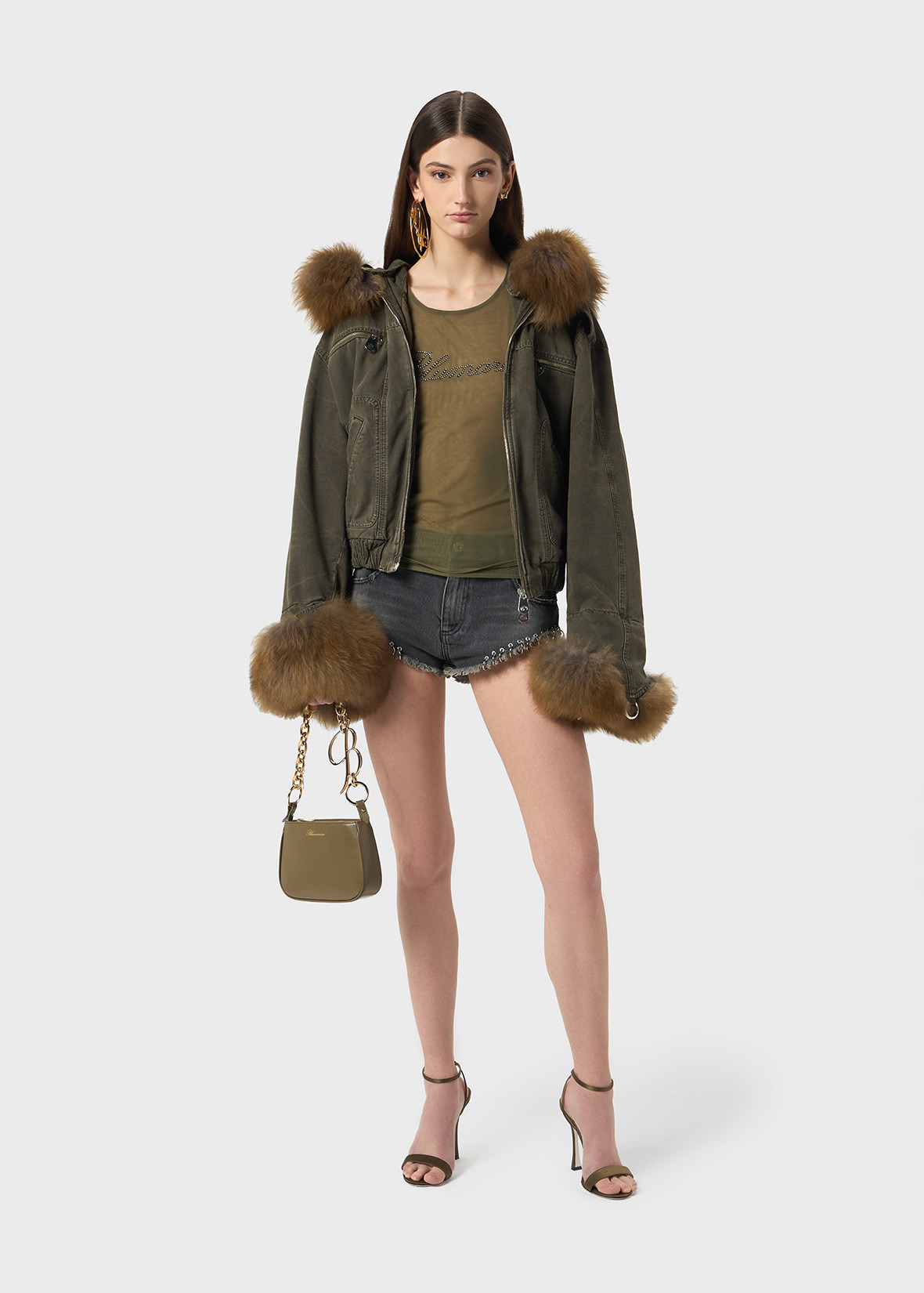 CANVAS BOMBER JACKET WITH FAUX FUR - 2