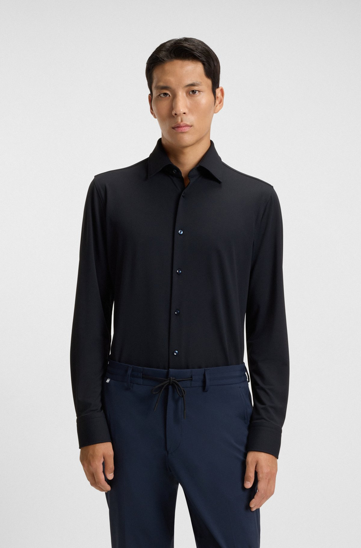 SLIM-FIT SHIRT IN STRUCTURED PERFORMANCE-STRETCH JERSEY - 2