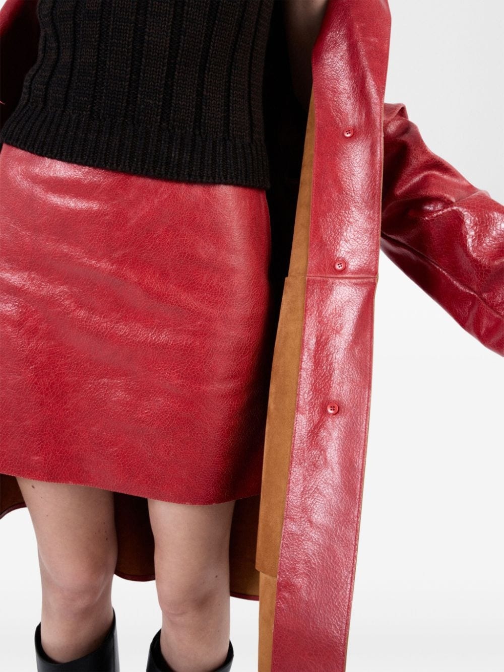 cracked-effect leather mini skirt - 6
