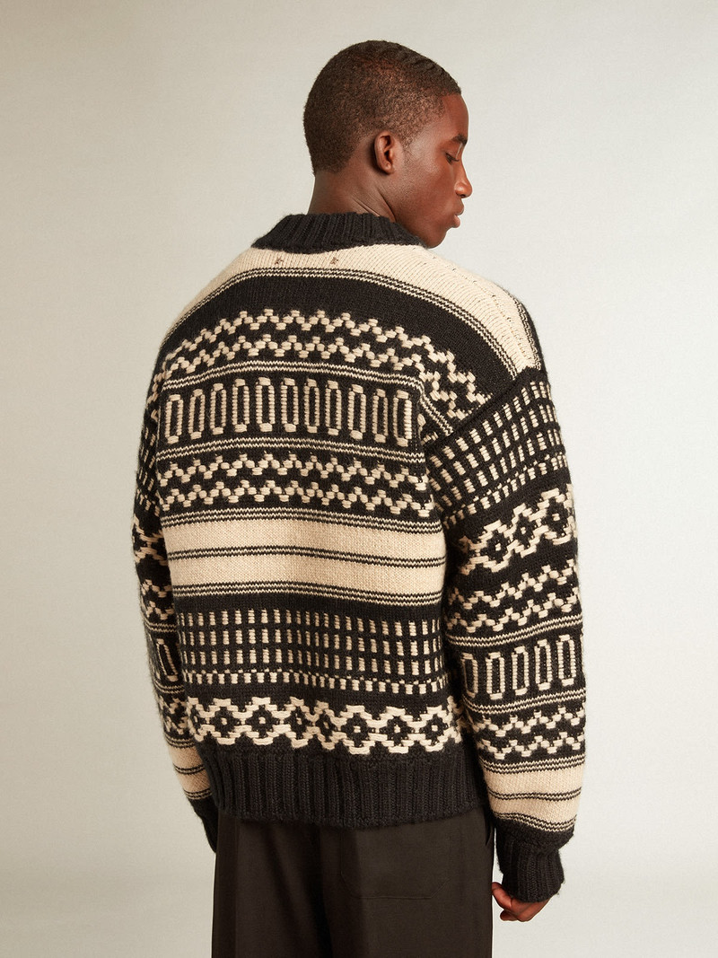Men’s cardigan in ecru wool with jacquard design 4