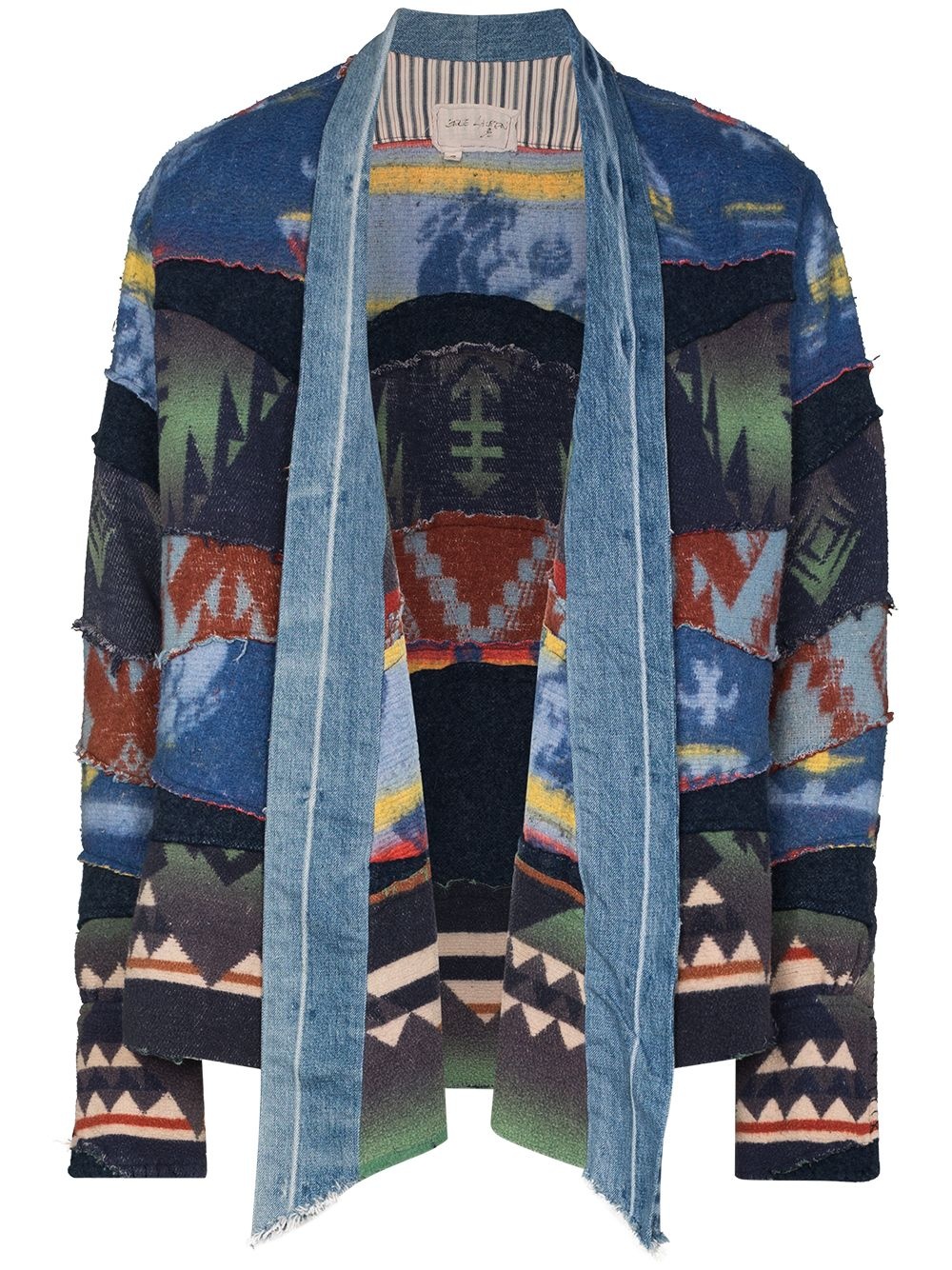 geometric print open front denim jacket - 1