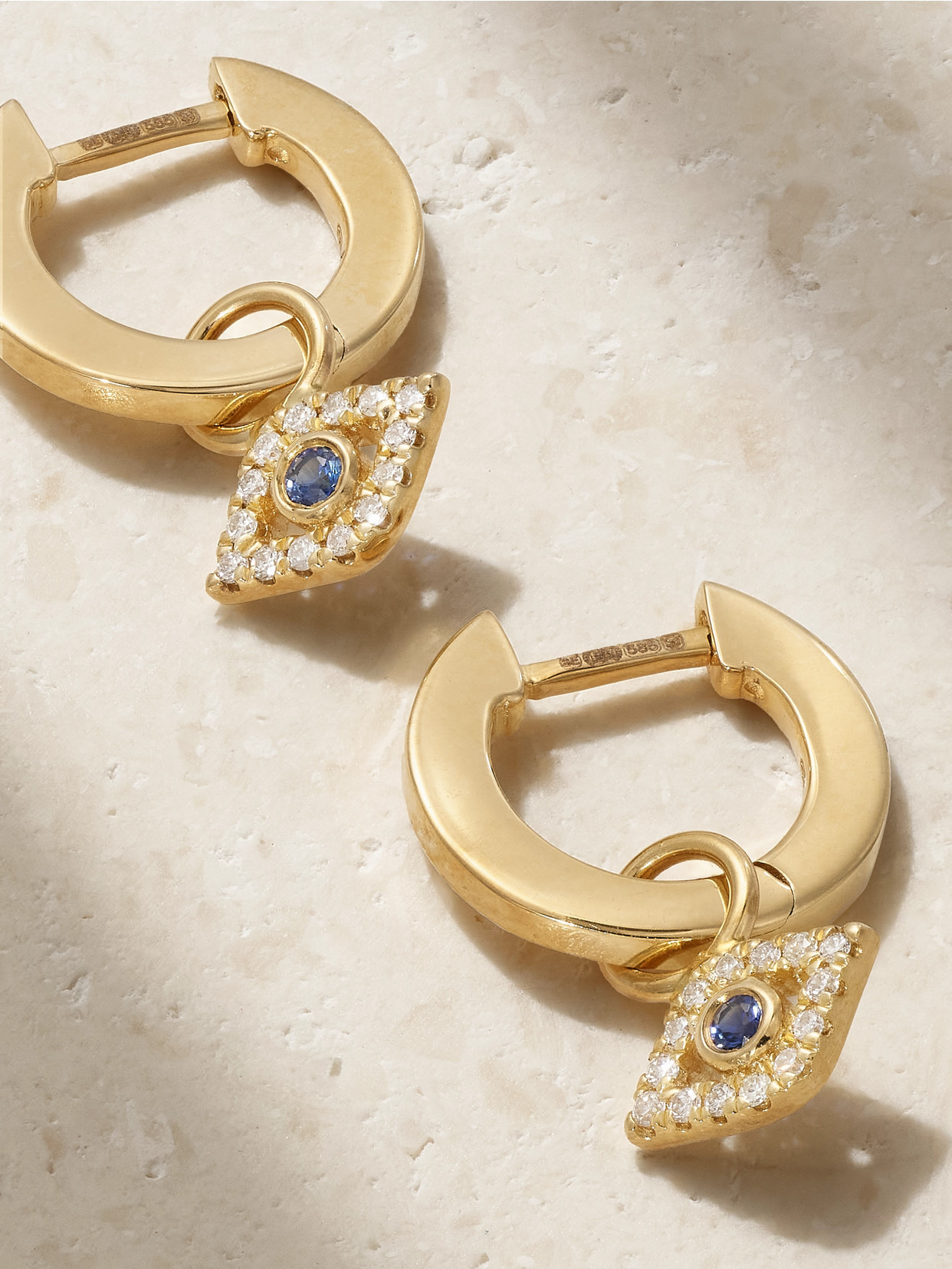 Small Evil Eye 14-karat Gold, Diamond And Sapphire Hoop Earrings - 3