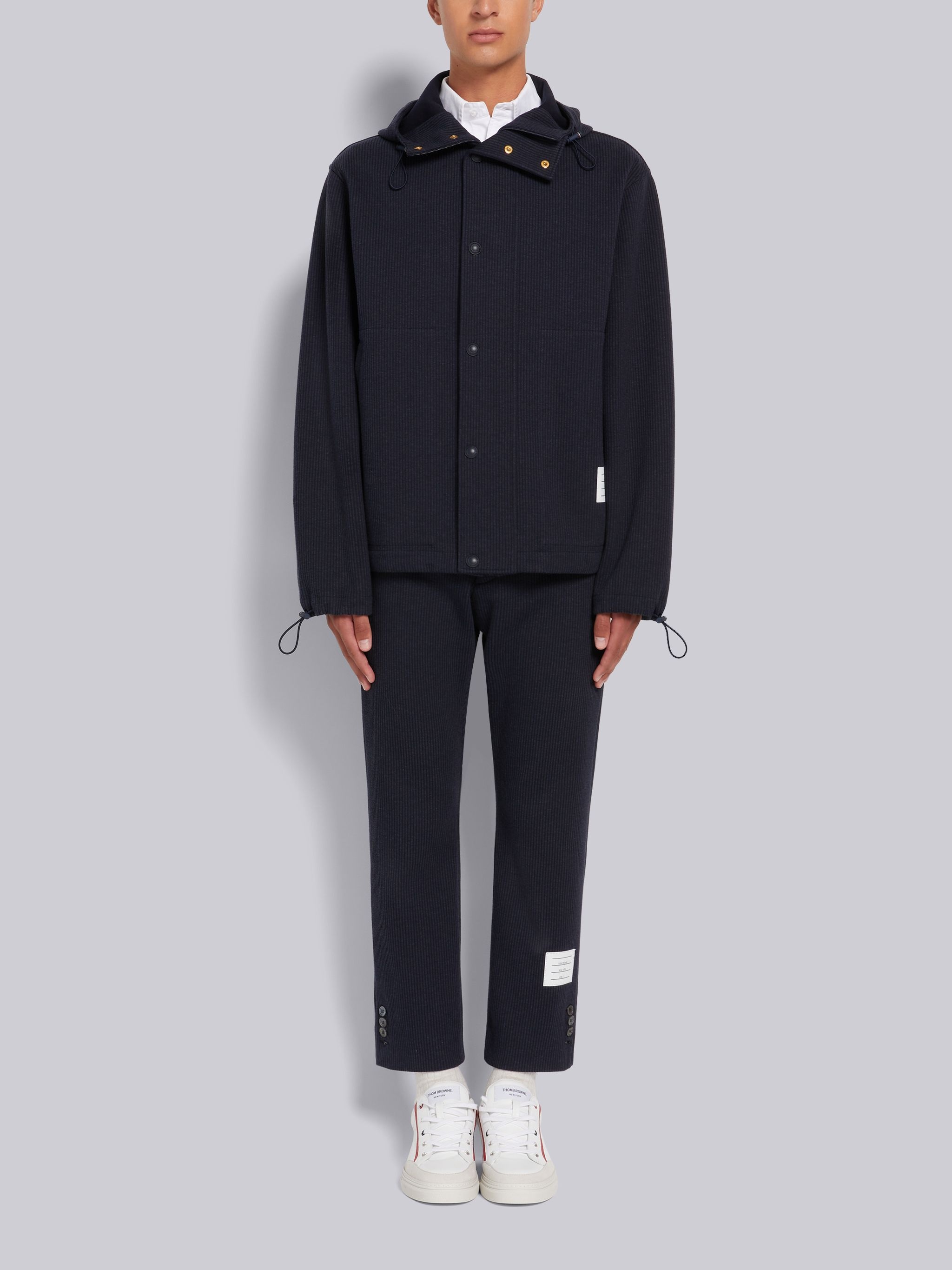 Navy Double Face Tech Seersucker Snap Front Hooded Parka - 4
