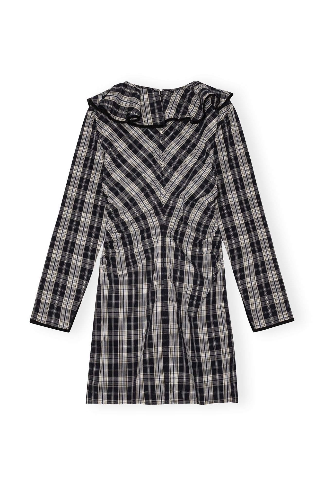 CHECKERED COTTON RUFFLE V-NECK MINI DRESS - 2