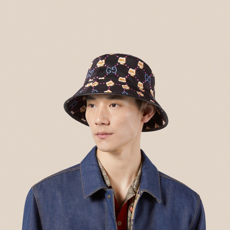 Cotton bucket hat with GG animal print 4