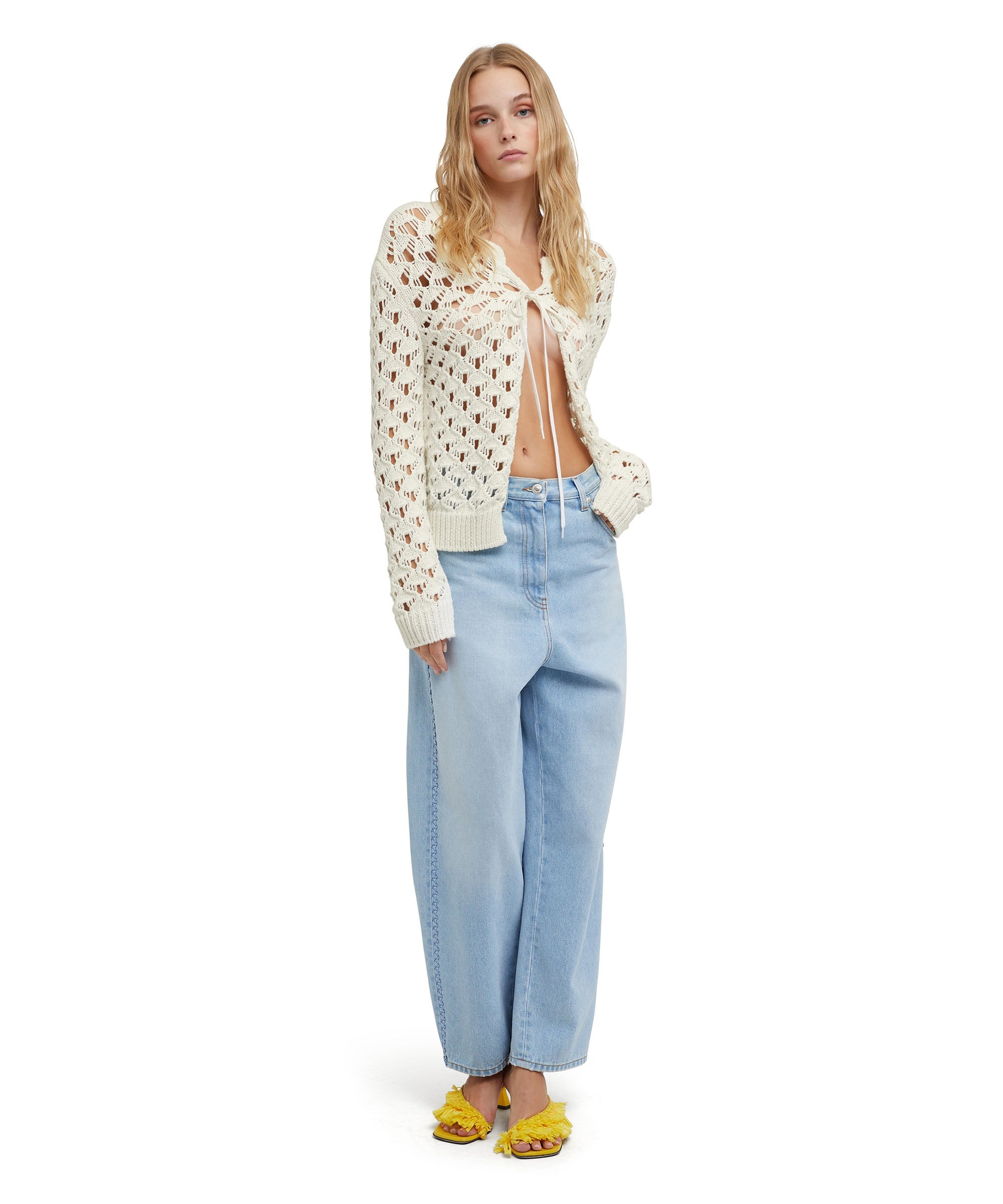 Crochet cotton crewneck cardigan - 5