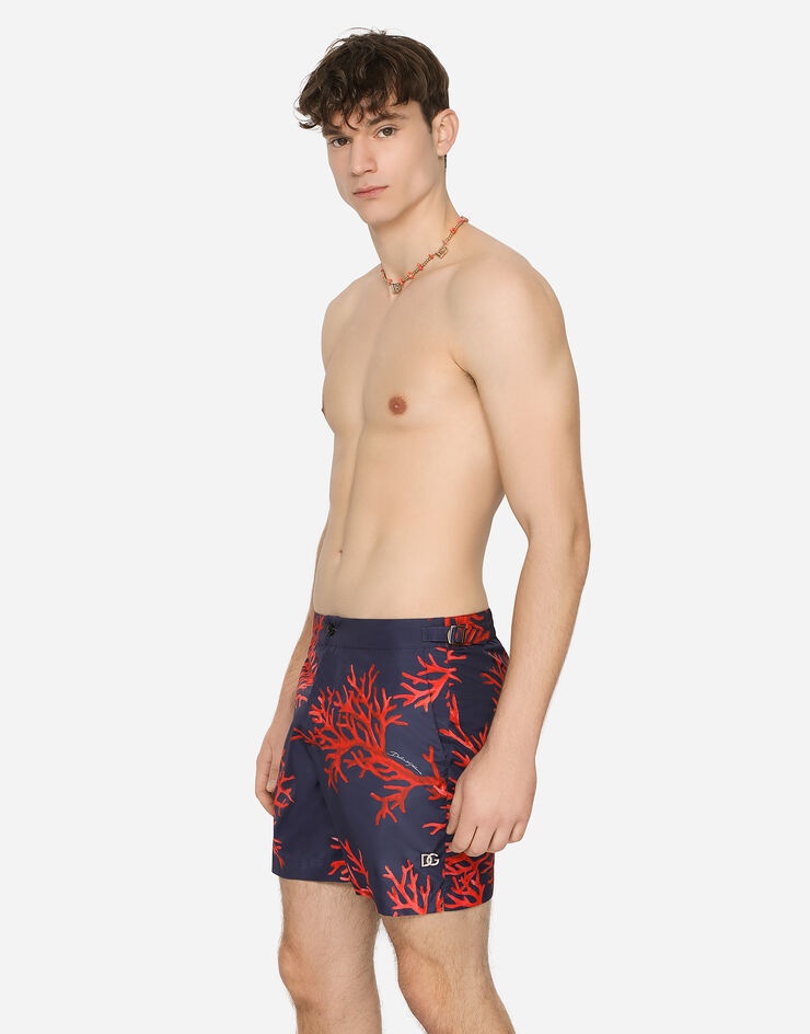 Mid-length swim shorts with coral print - 4