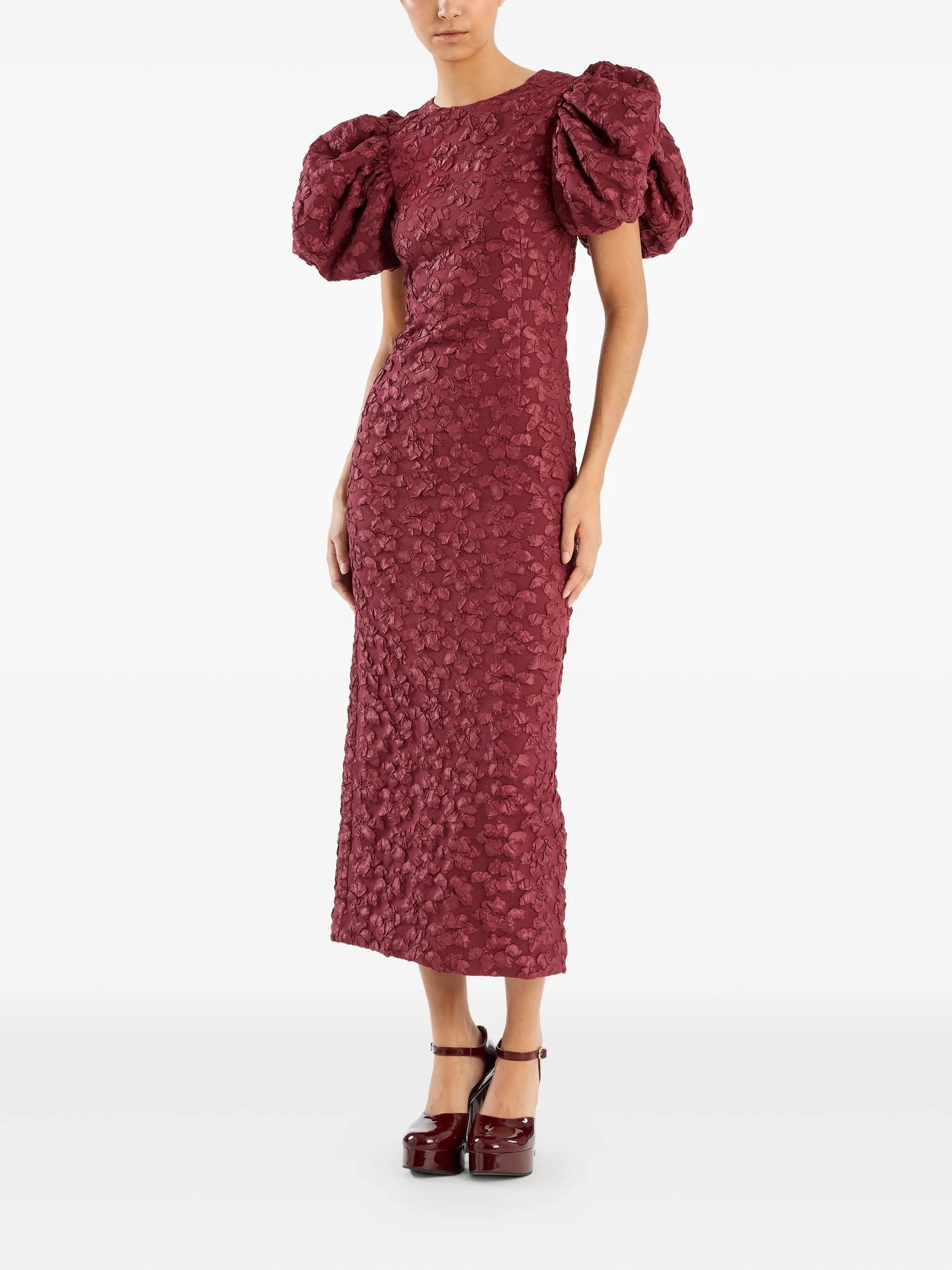 puff-sleeve jacquard midi dress - 2