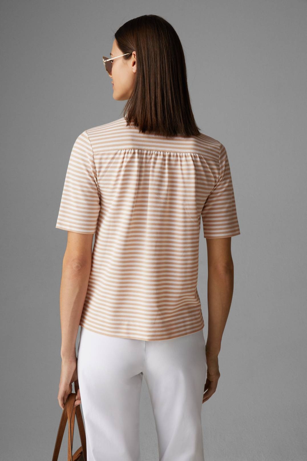 PEONY PIQUÉ POLO SHIRT IN CARAMEL/WHITE - 3