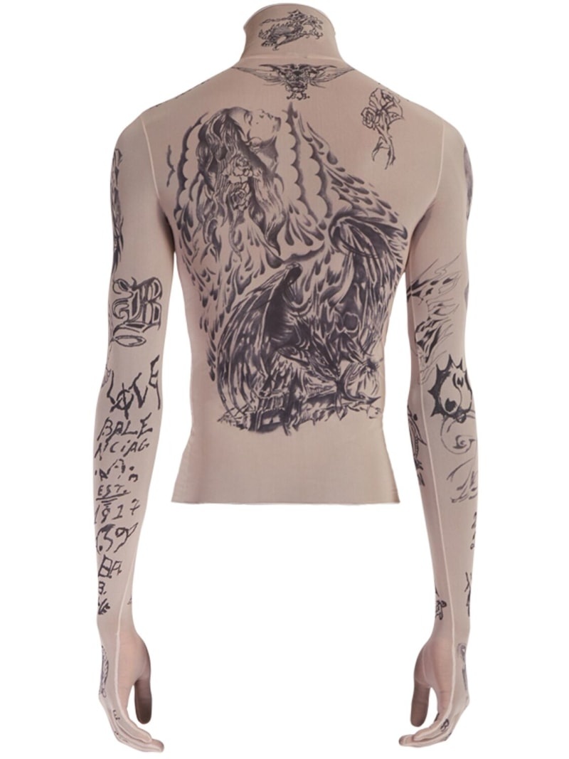 BALENCIAGA タトゥー柄 ストレッチ タートルネック Tシャツ BALENCIAGA Tattoo stretch tech turtleneck top | REVERSIBLE